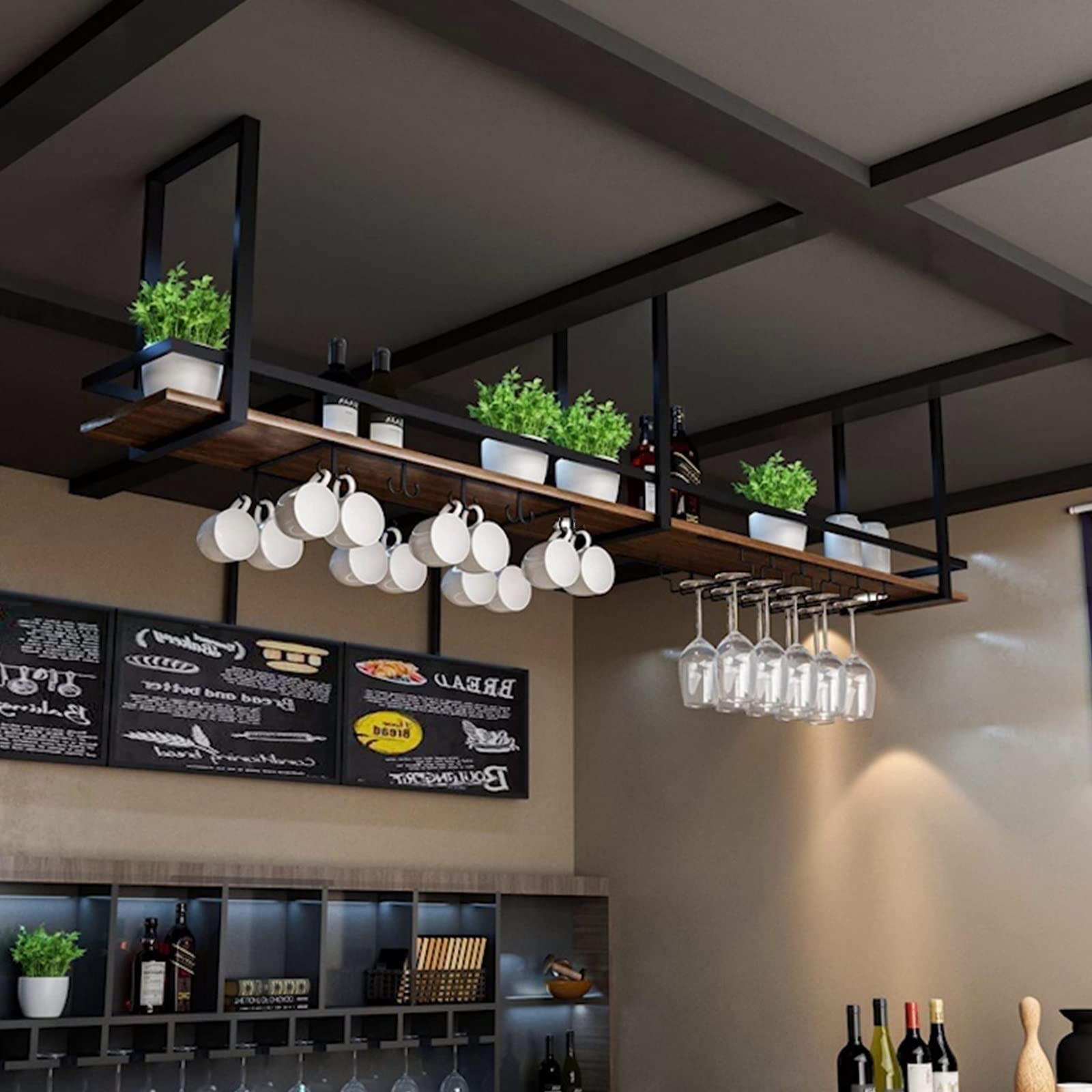 Hanging Wine Glass Holder & Plant Stand - Heavy Duty 70kg Capacity Ceiling Mount Rack for Kitchen, Bar, Restaurant & Home Decor - Perfect for Loft, Hotel & Upside Down Storage Display