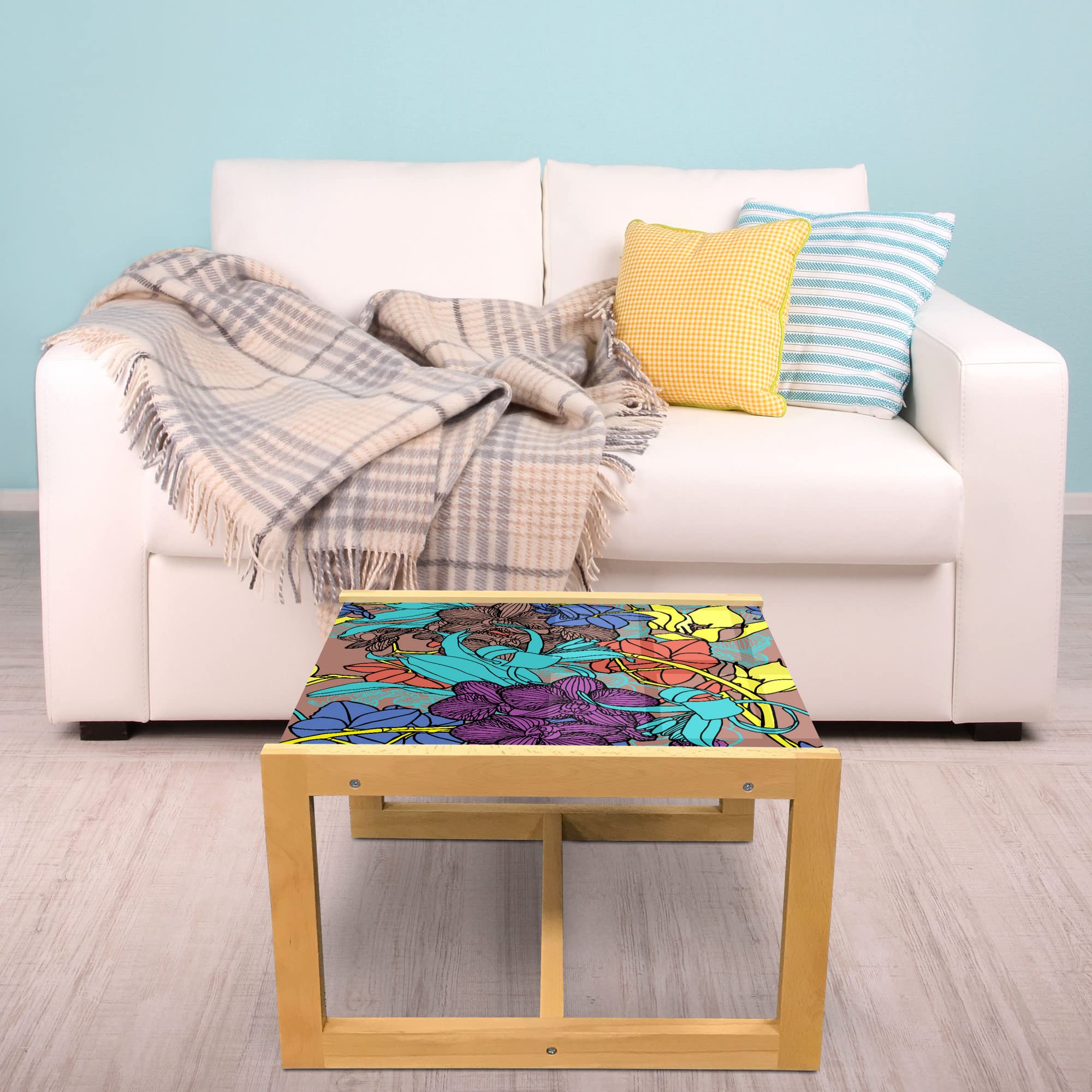 Ambesonne Orchid Coffee Table - Modern Floral Print Acrylic Glass Center Table for Office & Dorm Decor