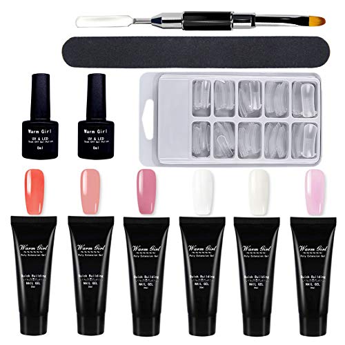 Professional Poly Gel Nail Kit - 12 Colors Nail Extension Set with UV Lamp & Tools for Salon & Home DIY | Long-Lasting Gel Nails for Manicures, Pedicures & Nail Art Designs