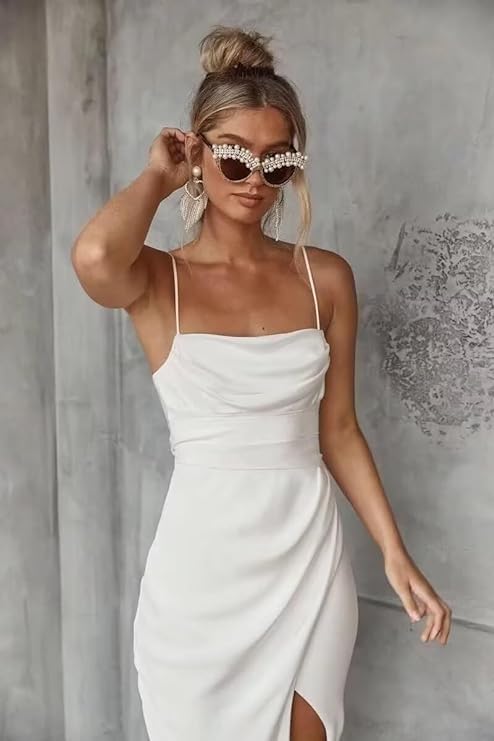 Elegant Boho Wedding Dresses for Women - Spaghetti Strap Mermaid Satin Beach Bridal Gown | Perfect for Beach Weddings, Destination Elopements & Boho-Chic Bridal Looks