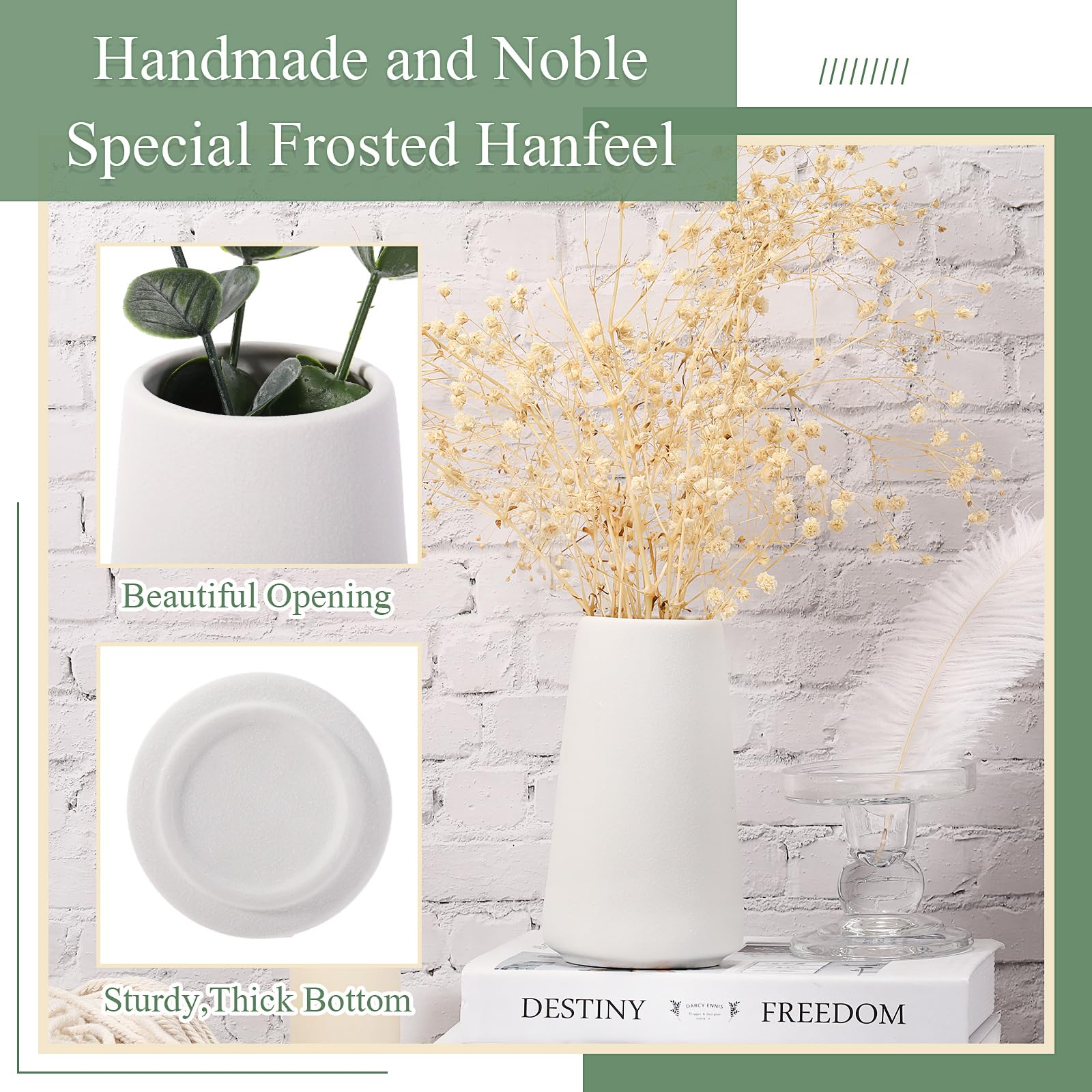 Roshtia Set of 10 White Ceramic Vases - Modern Farmhouse Decor for Wedding, Pampas Grass, Home & Office Table Centerpieces - Perfect for Rustic, Boho & Minimalist Interior Design Styles