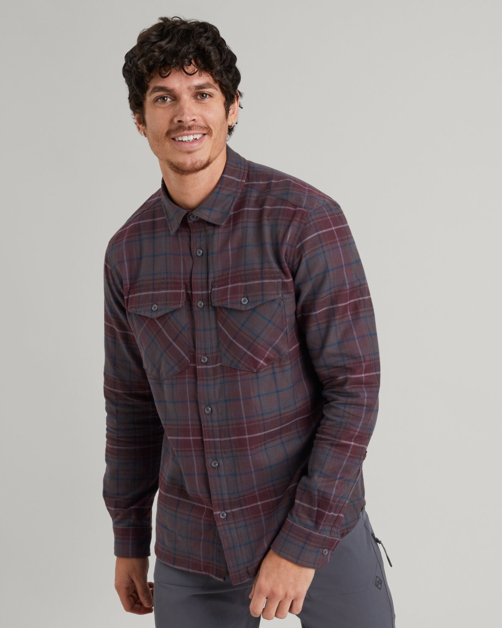 Men's Carrillon HF Long Sleeve Checkered Shirt - Dark Quartz & Deep Lagoon Plaid - Casual Office Wear & Outdoor Activities