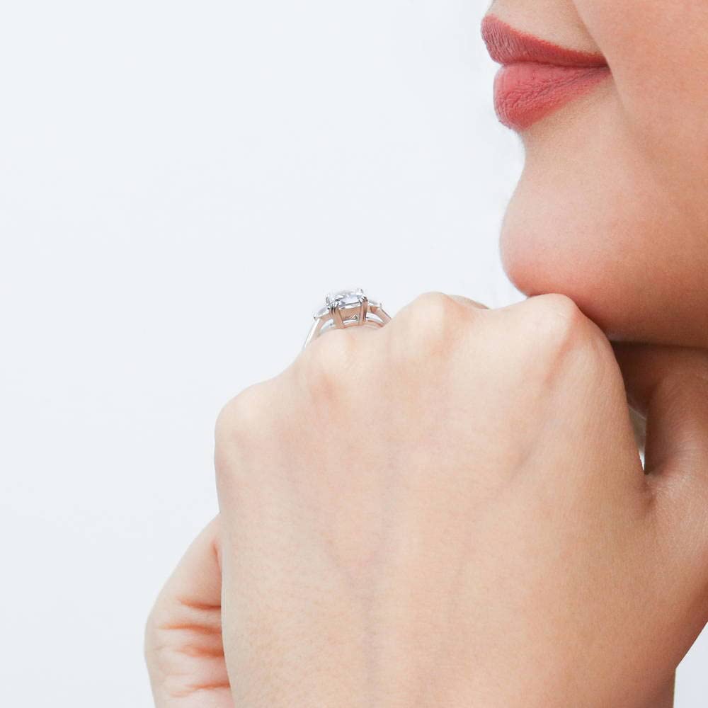 BERRICLE Sterling Silver 3-Stone Wedding & Engagement Ring - 1.25ct Cushion Cut Cubic Zirconia CZ Promise Ring for Women - Rhodium Plated Size 4-10 - Perfect for Proposals, Anniversaries & Special Occasions