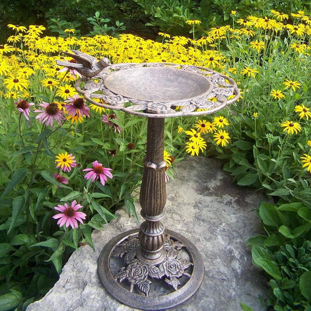 Premium Black & Brown Rose Bird Bath - Durable Aluminum & Iron Pedestal for Garden, Patio, and Outdoor Decor - Attracts Birds & Enhances Landscape Beauty