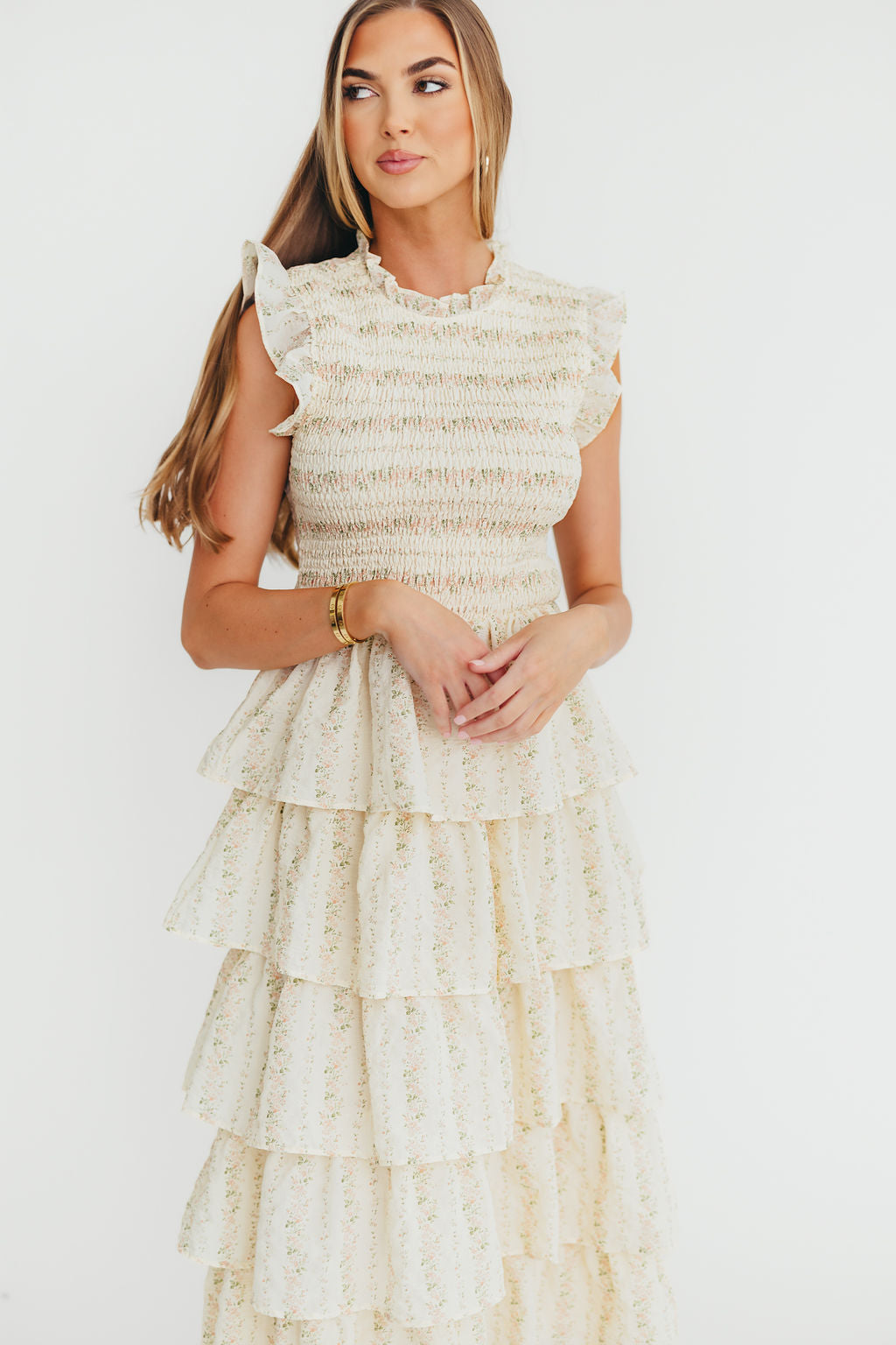 Emery Ruffled Midi Dress - Floral Print Pink Summer Dress for Women | Perfect for Beach Vacations, Garden Parties & Date Nights