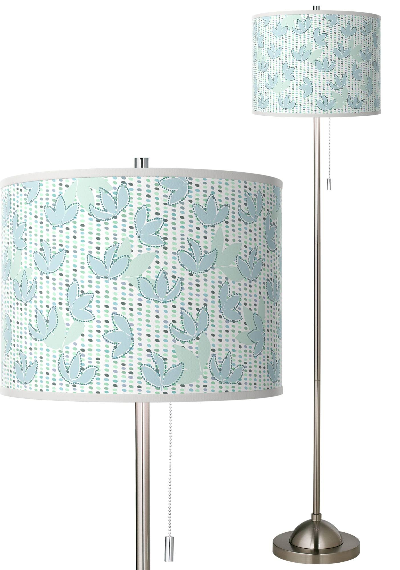 Brushed Nickel Pull Chain Floor Lamp with Printed Shade - Modern Spring Decor for Living Room, Bedroom & Office Lighting
