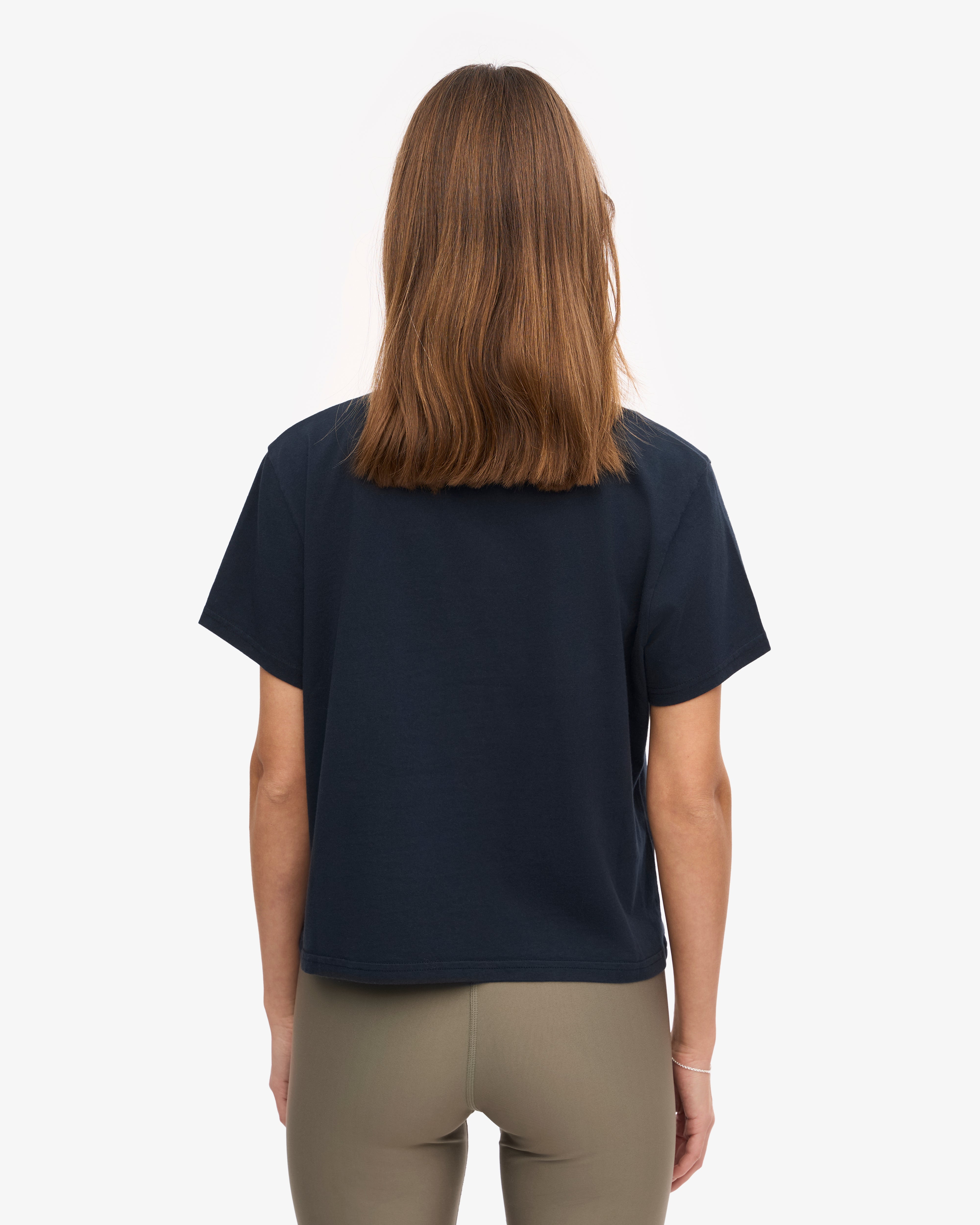 Organic Boxy Crop Tee - Navy Blue | Women's Casual Short Sleeve T-Shirt | Perfect for Yoga, Running & Everyday Wear