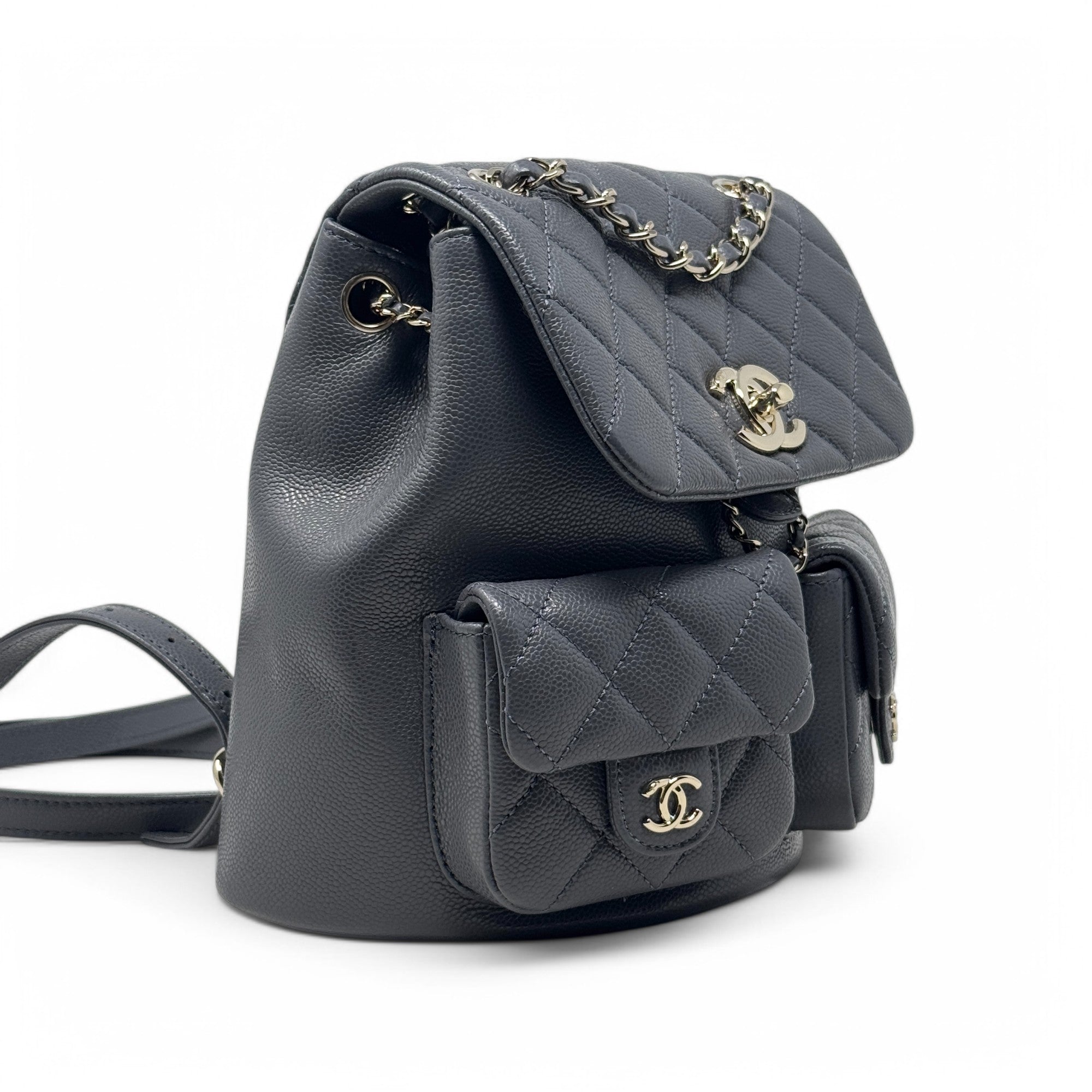 Chanel Grey Mini Duma Backpack with Pockets - Luxury Designer Crossbody Bag for Women, Perfect for Travel, Shopping & Everyday Use