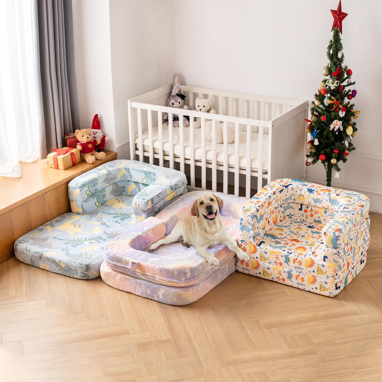 Tiita 3-in-1 Convertible Kids Sofa Bed - Plush Toddler Chair & Portable Travel Bed with Washable Cover & Carrying Handle - Perfect for Nursery, Playroom & Travel - Gift for Boys & Girls