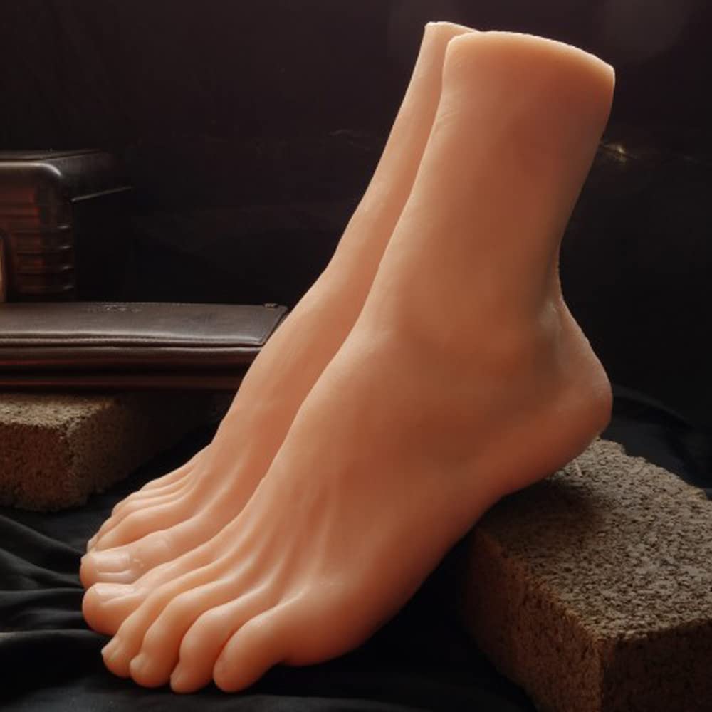 1 Pair Soft Silicone Life-Size Male Foot Model for Shoe Display, Jewelry Showcase & Art Sketching - Perfect for Retail Stores, Photography Studios and Nail Art Practice