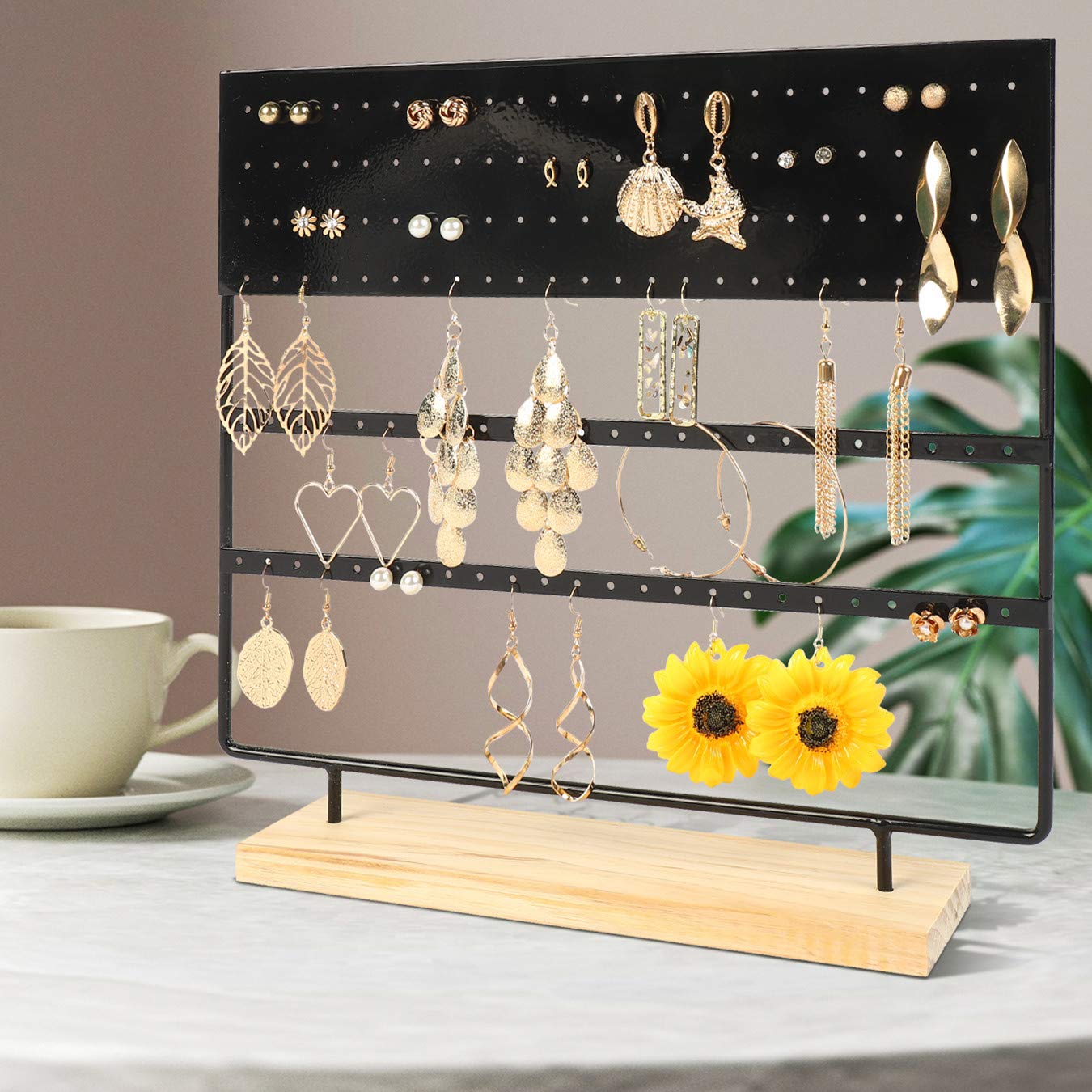 Suneed 3-Layer Black Jewelry Organizer Stand - Earring & Necklace Holder Display Tree for Bedroom, Bathroom & Travel - Jewelry Storage & Towel Organizer (3LayerPro-Black)
