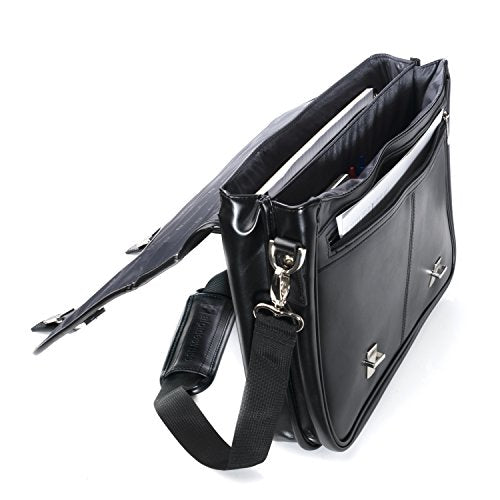 Premium Alpine Swiss Leather Briefcase for Men - Stylish Double Buckle Flap Over Business Bag in Black - Perfect for Office, Meetings & Professional Work