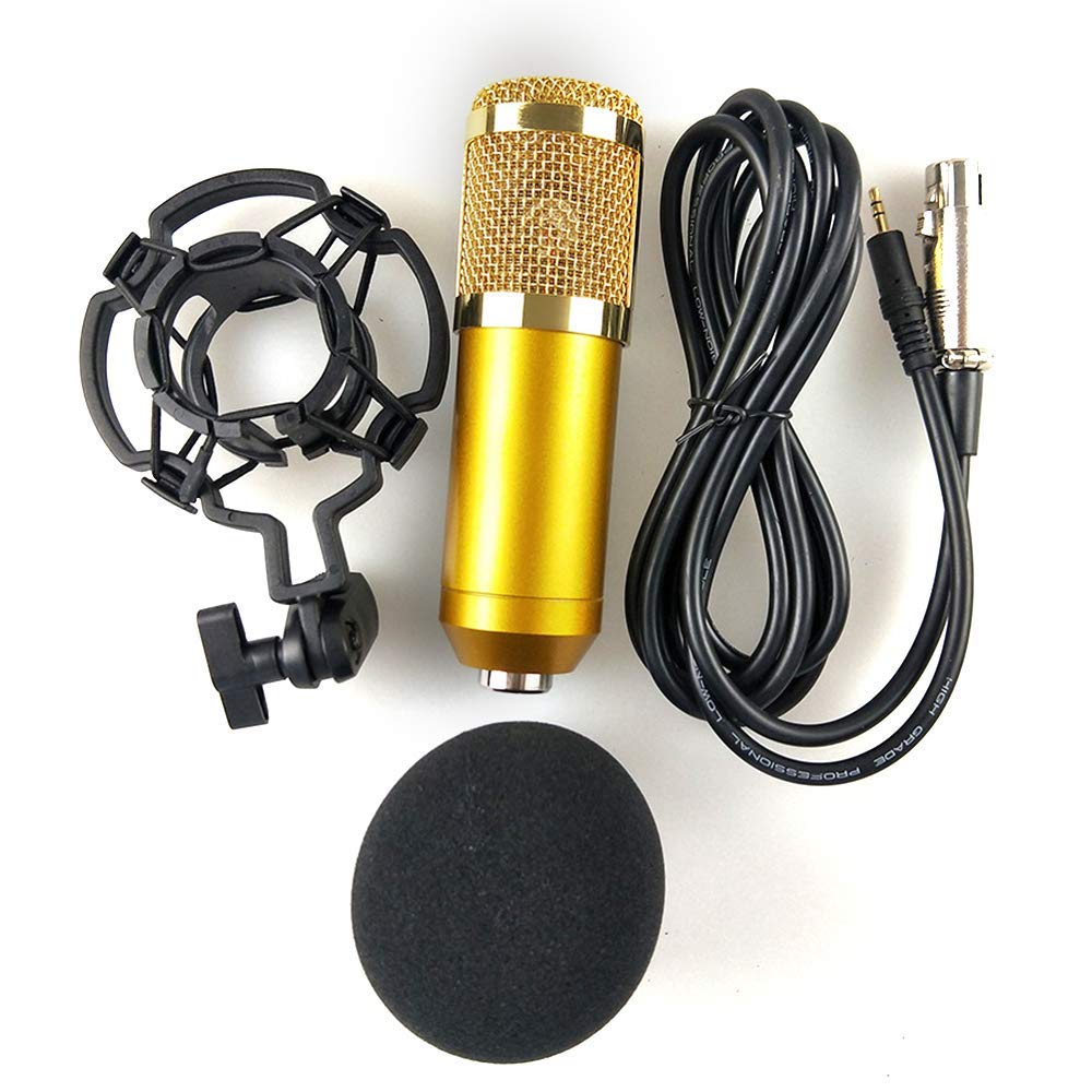 Professional Condenser Microphone Kit with Adjustable Stand - Plug & Play USB Recording Mic for PC, Laptop, Phone - Perfect for Podcasting, Streaming, Gaming & Home Studio (Gold)