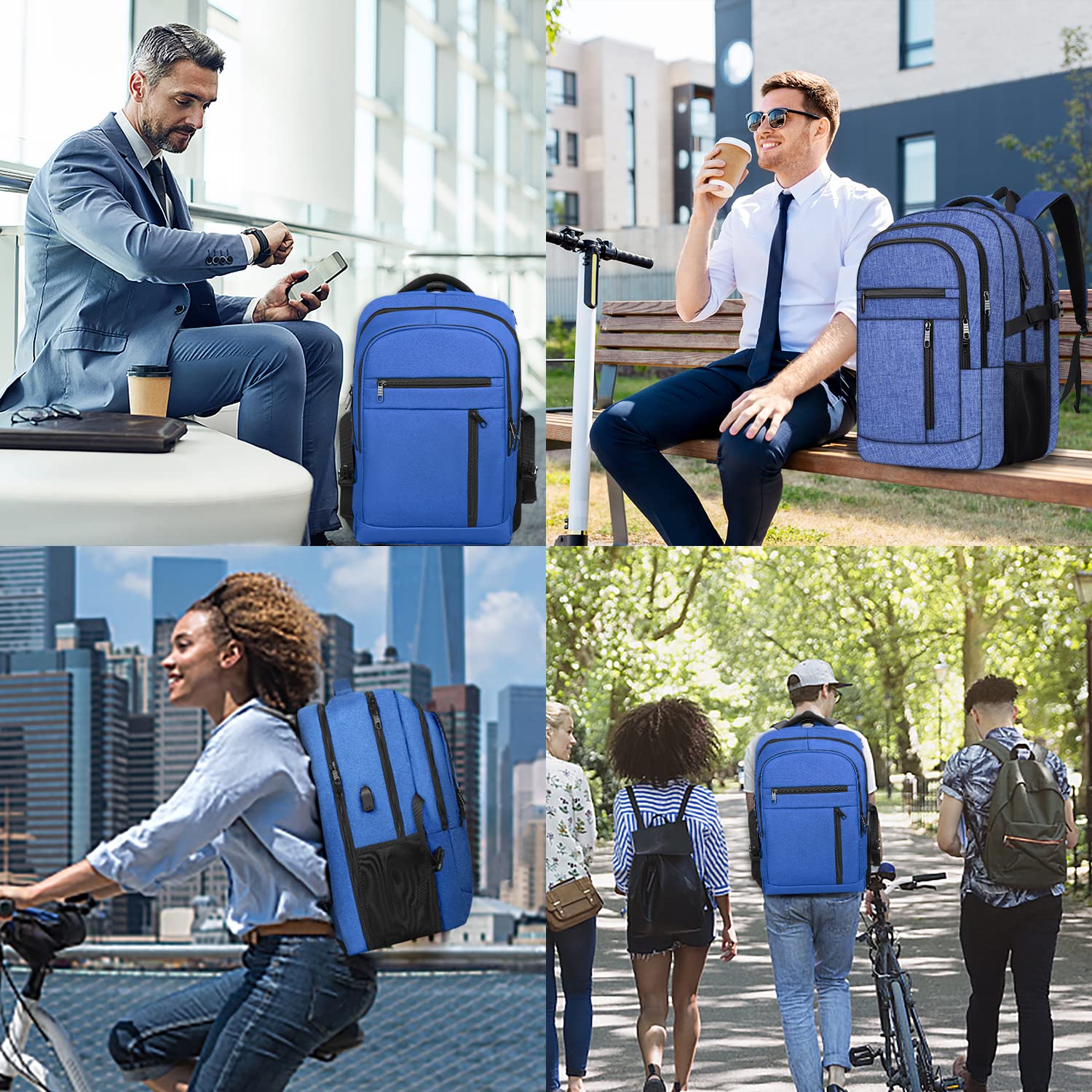 17 Inch Anti-Theft Travel Laptop Backpack with USB Charging Port - Extra Large TSA Approved Business Backpack for Men & Women - Water Resistant & Durable - Perfect for Air Travel, Commuting & Work (Blue)