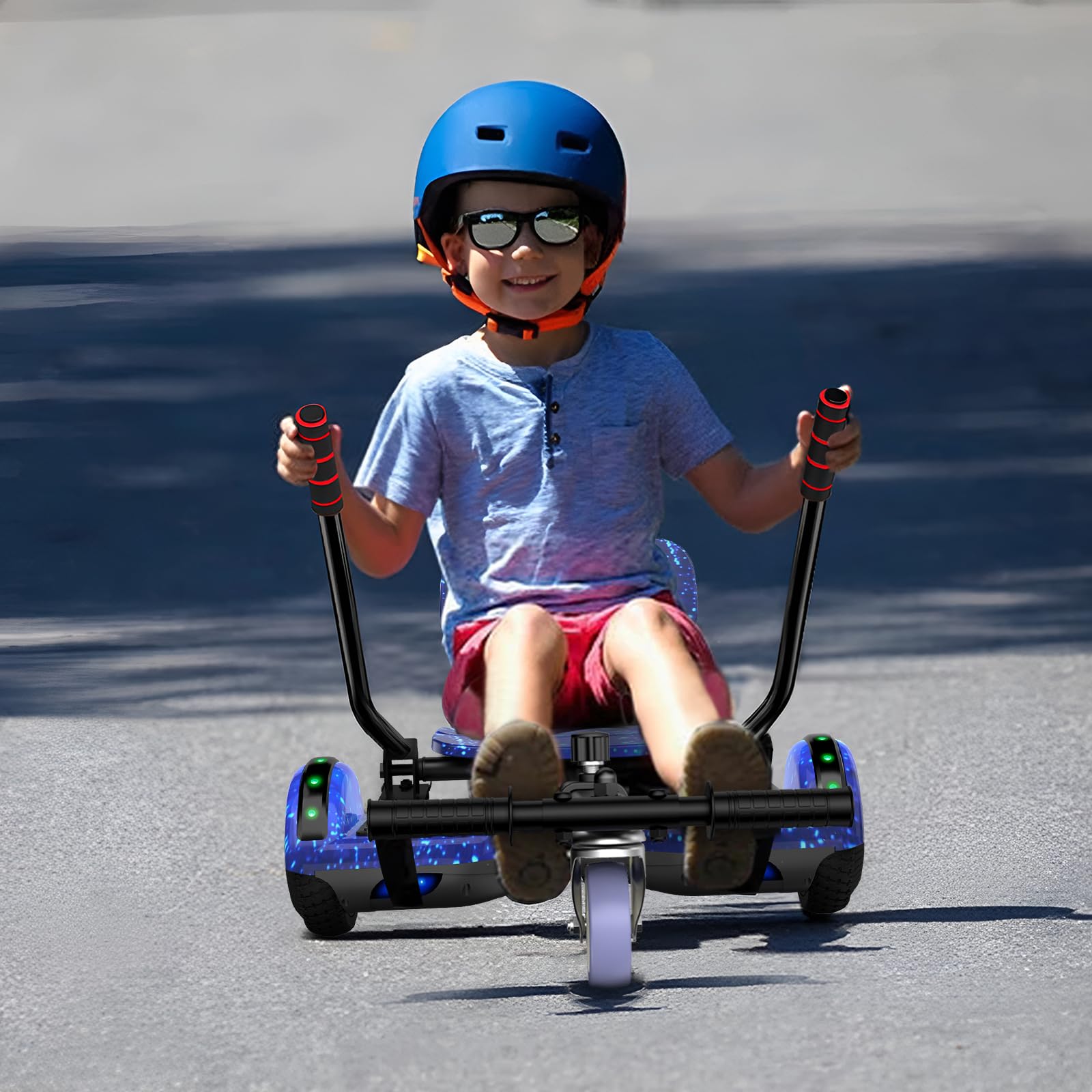 Kids & Adults Scooter Seat Attachment with Go Kart - Adjustable Height, LED Lights & Bluetooth Speaker - Perfect for Outdoor Fun, Commuting & Family Rides