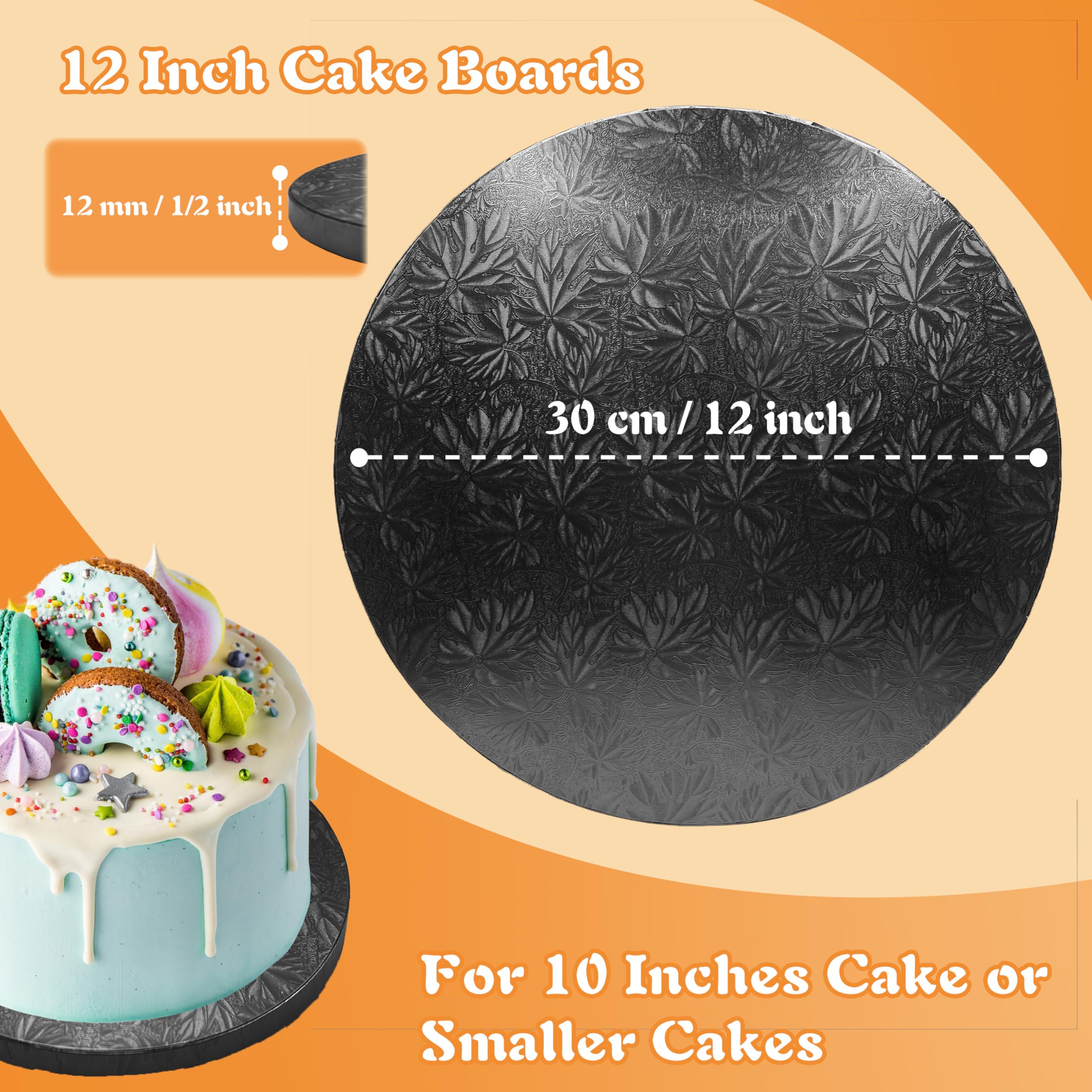 12 Inch Round Cake Drums - 4 Pack Black Sturdy Greaseproof Cake Boards (1/2 Inch Thick) with Banner Cake Topper - Perfect for Birthday, Wedding & Multi-Tiered Cakes by GoldenBakeryFamily - Ideal for Professional Baking, Cake Decorating & Special Occasions