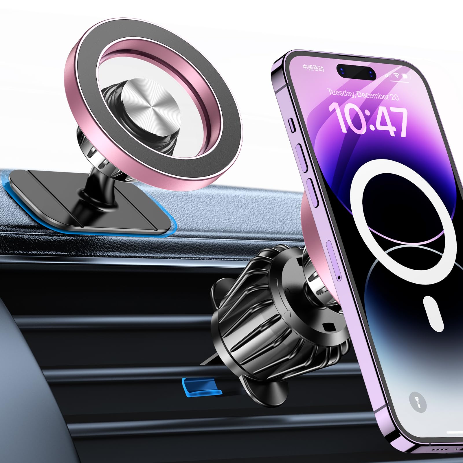 Magnetic Car Phone Holder for iPhone 16/15/14 - 360° Magsafe Mount with 20 Strong Magnets - Perfect for Driving & Commuting