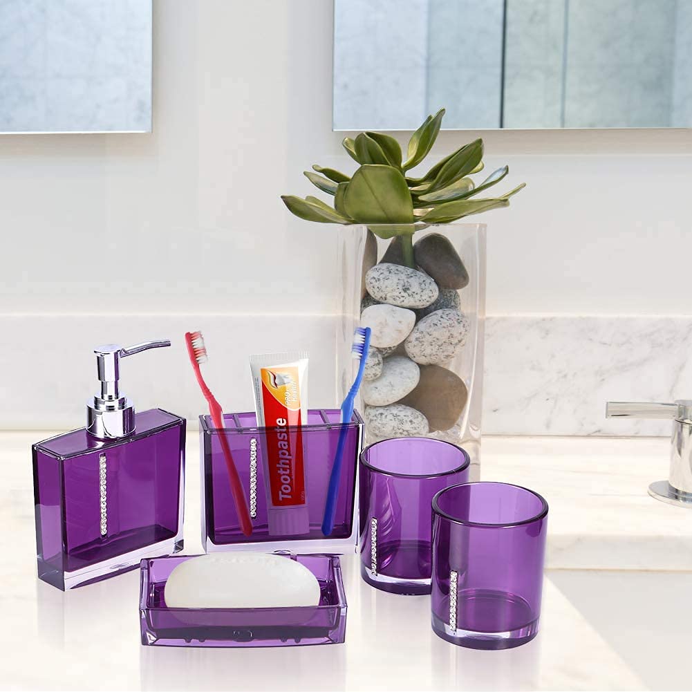 5-Piece Acrylic Bathroom Accessory Set - Soap Dispenser, Toothbrush Holder, Tumbler & Organizer | Modern Home, Hotel & Travel Essentials for Stylish Bathrooms