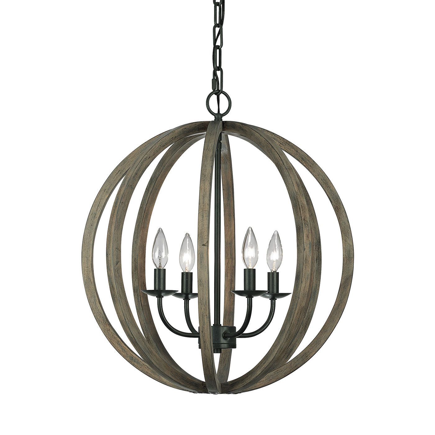 Allier 4Lt Center Ceiling Light in Weathered Oak Wood & Antique Forged Iron Finish - Perfect for Farmhouse, Rustic & Industrial Home Decor