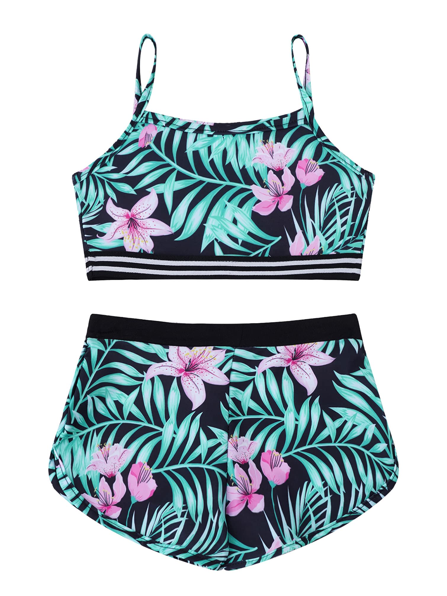 TiaoBug Girls' 2-Piece Swimsuit & Activewear Set - Crop Top & Shorts for Swimming, Dance, Sports, Gym, Yoga & Workout | Perfect for Beach, Pool & Fitness Activities