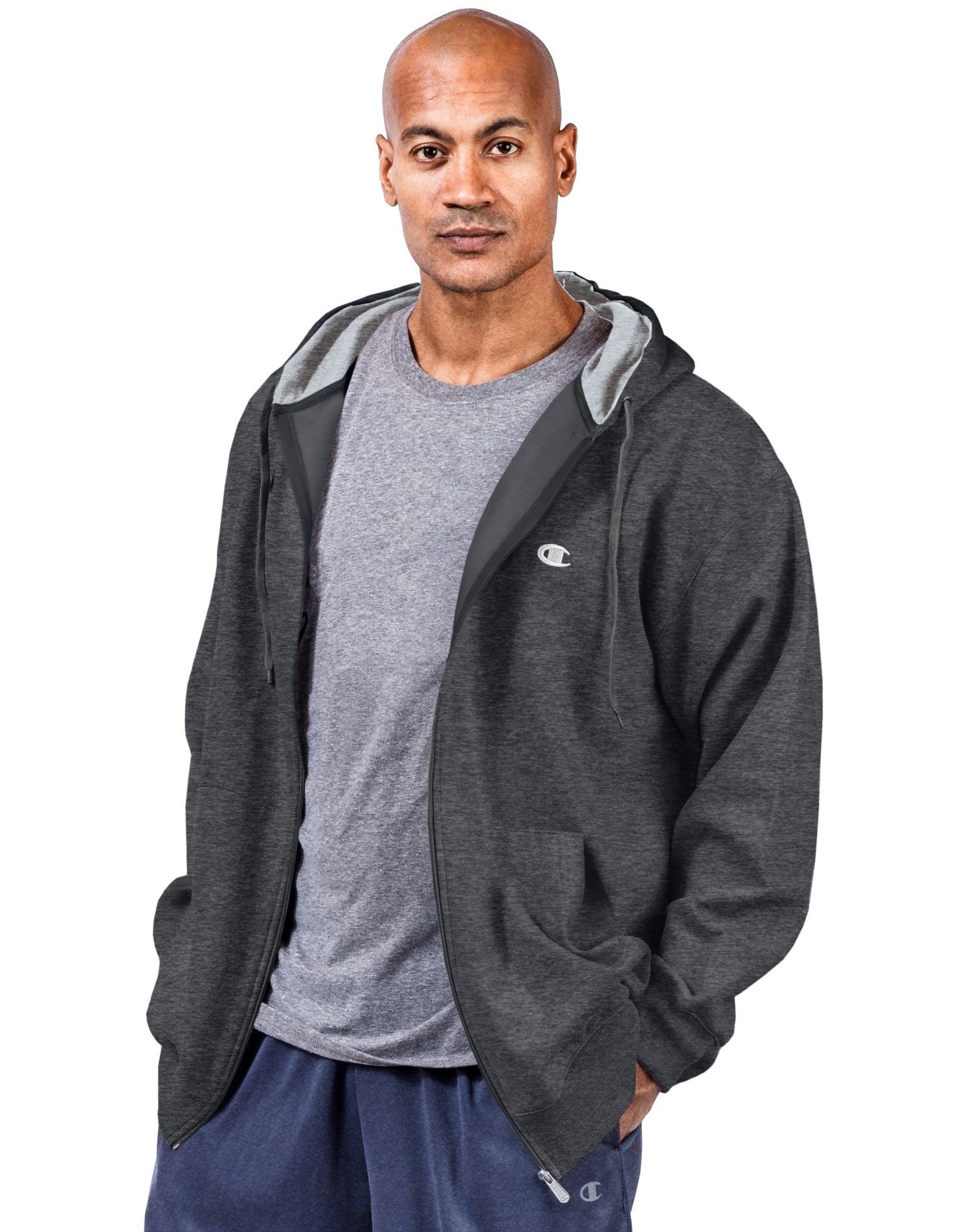 Champion Men's Big & Tall Full Zip Hoodie - Comfortable Heavyweight Cotton Fleece Pullover for Casual Wear, Gym & Outdoor Activities