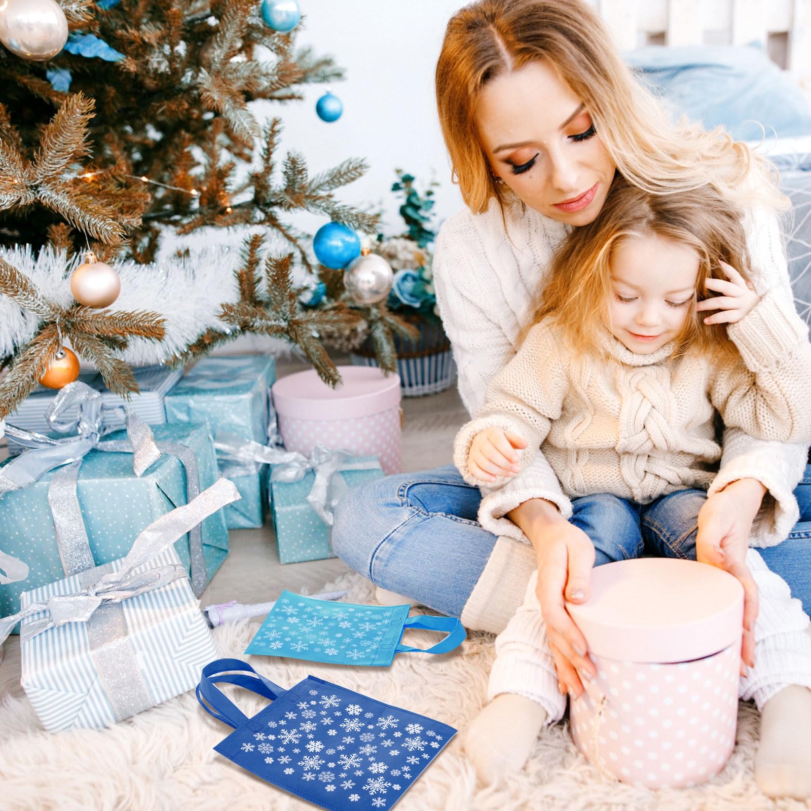 24-Piece Snowflake Gift Bags - Frozen Themed Christmas Party Favors, Winter Candy Treat Bags with Handles - Perfect for Frozen Birthday Parties, Christmas Decorations & Holiday Gift Giving