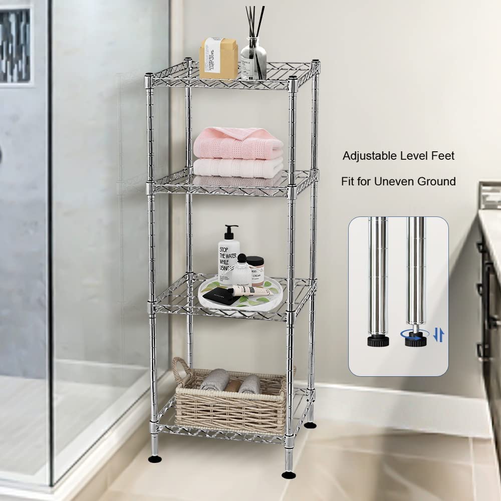4-Tier Heavy Duty Steel Wire Shelving Unit - Adjustable Storage Rack for Laundry, Bathroom, Kitchen, Pantry & Closet (Black, 14