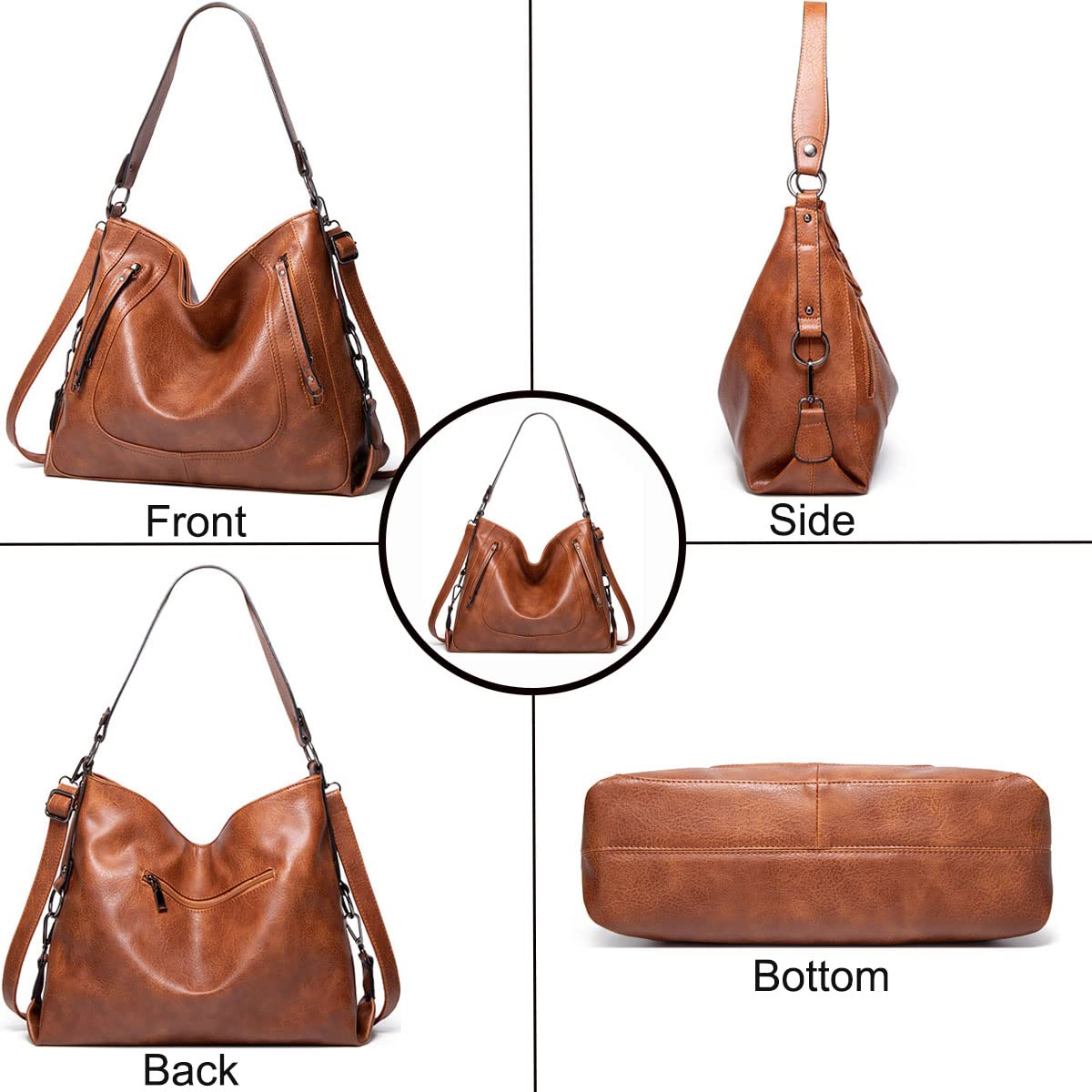 Women's PU Leather Hobo Shoulder Bag - Large Crossbody Tote for Work & Travel