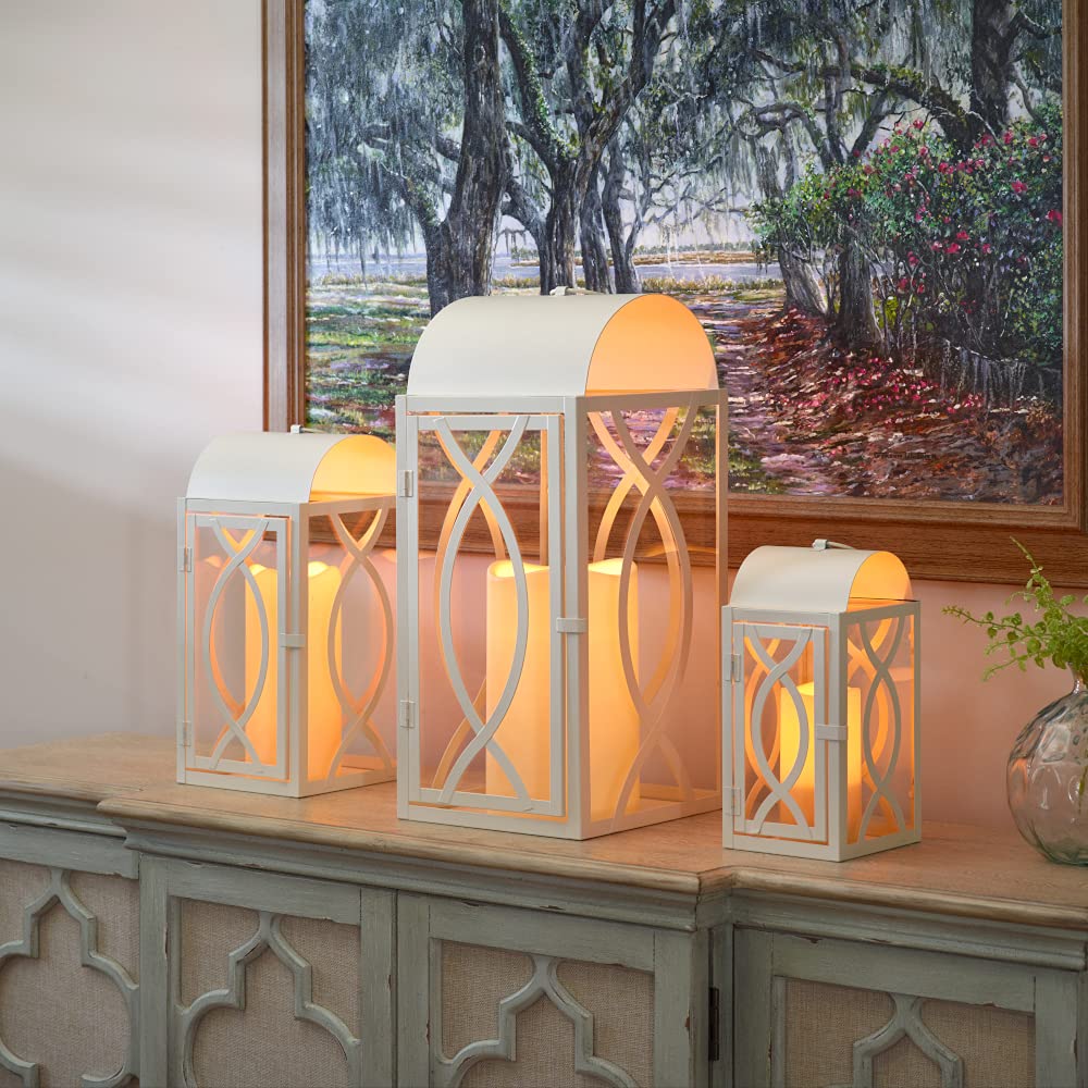 Pebble Lane Living Brayson Metal Lantern Set of 3 - Outdoor Hanging Lanterns with Tempered Glass (11