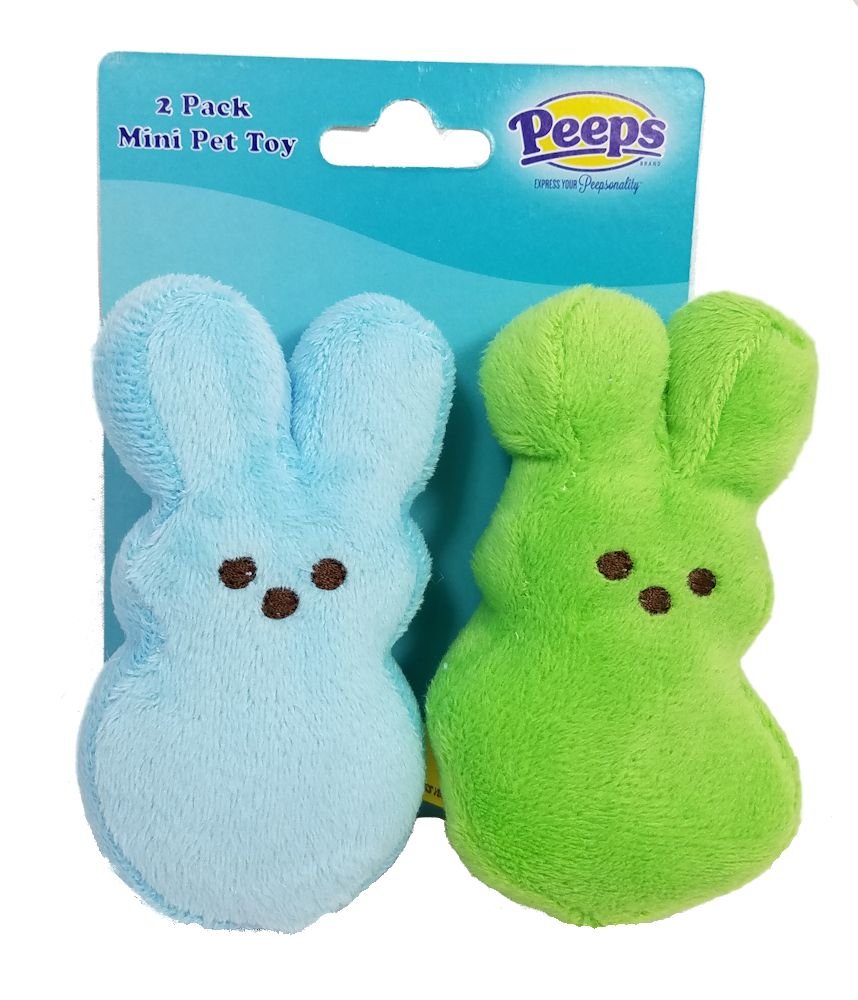Peeps Small Plush Bunny Squeaky Pet Toys for Dogs - Soft Green & Blue Chew Toys for Puppies, Teething & Training - Perfect for Indoor Play & Outdoor Fetch Games