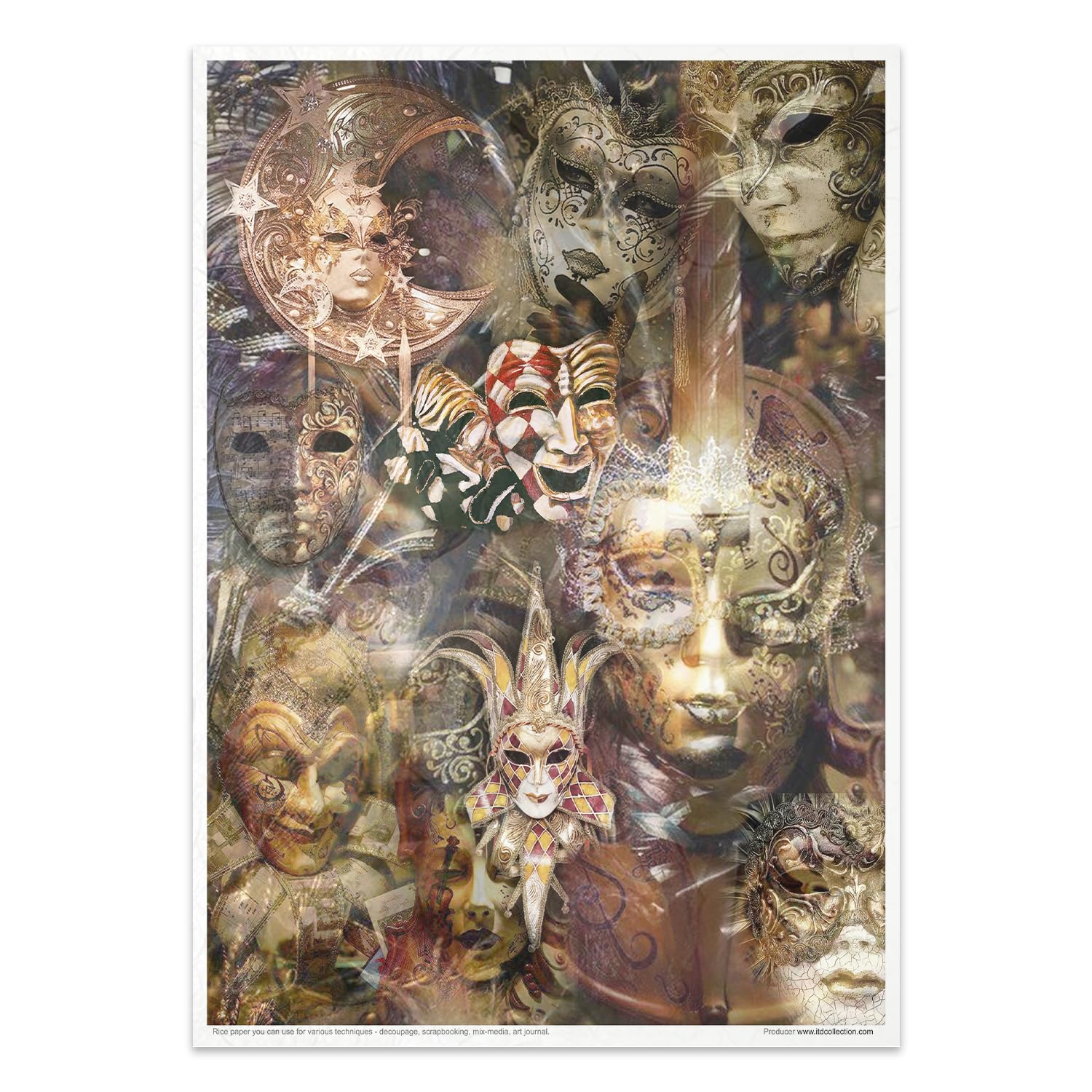 Carnival Pierrot in Love Rice Paper RP028 - 29.7 x 21 cm (11.7 x 8.3 inches) - Perfect for Scrapbooking, Origami, and Decorative Art Projects