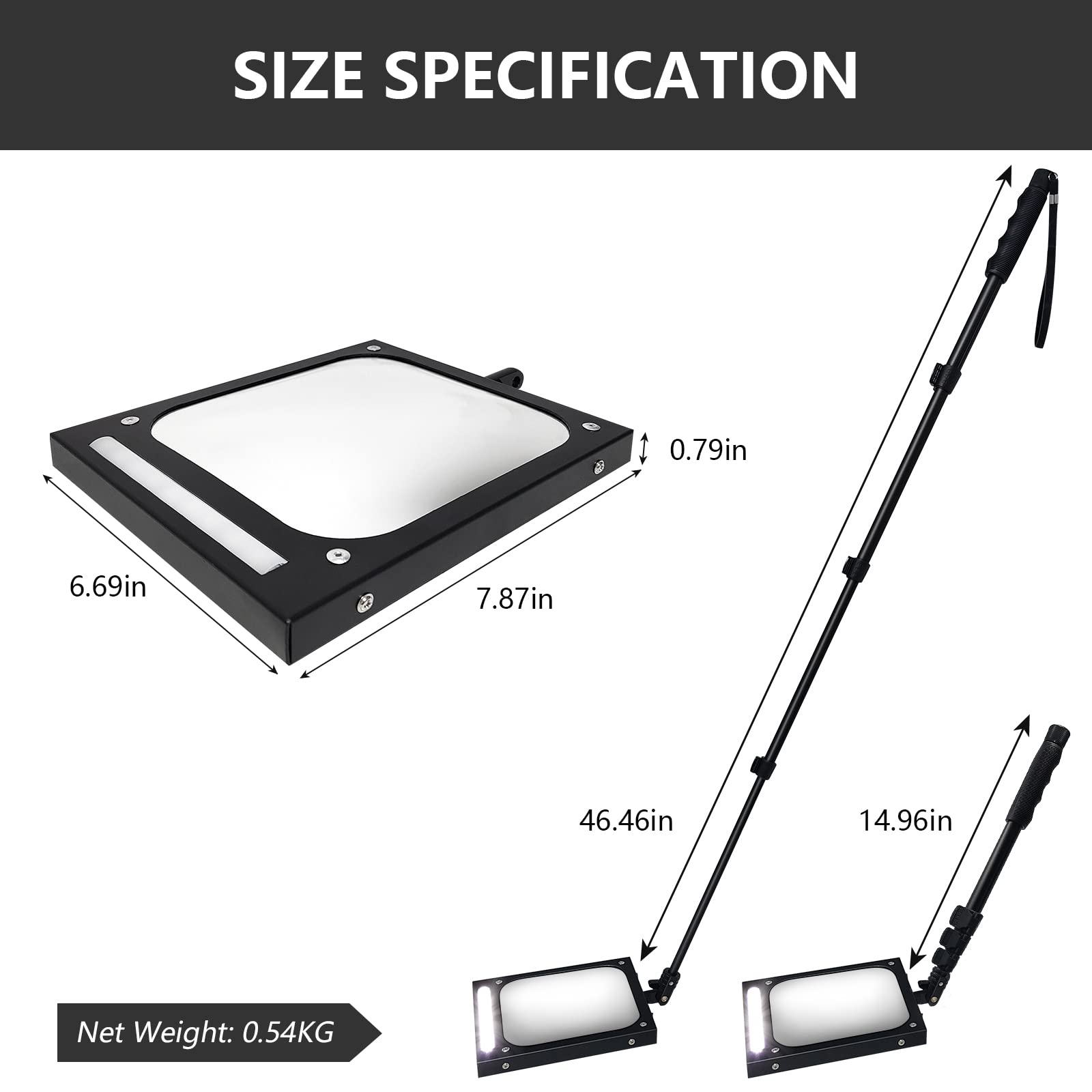 Rechargeable LED Telescoping Inspection Mirror - 7.87 Inch Extendable Car Mirror for Auto Repair, Home Maintenance & Hard-to-See Areas | Portable Vehicle Inspection Tool with Bright Light