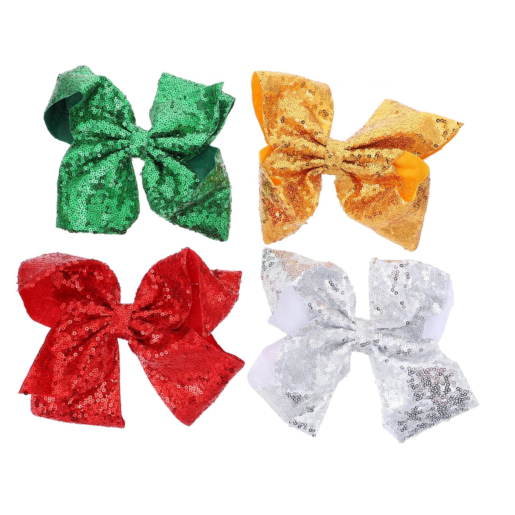 4pcs Red Glitter Bow Hair Clips for Girls - Minkissy Sparkling Hair Accessories for Baby, Kids & Toddlers - Perfect for Holidays, Parties, Cheerleading & Everyday Wear