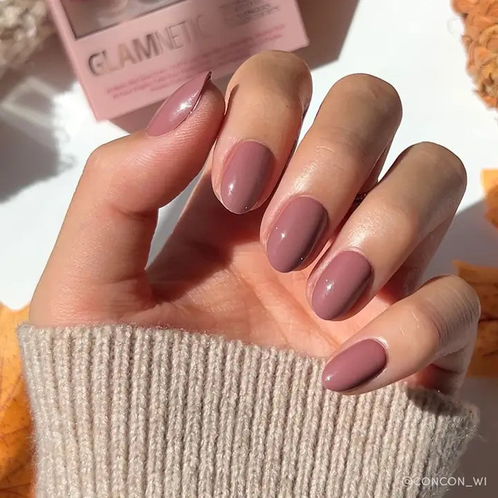 Fall Mauve Press On Nails - Short Almond Fake Nails with Glue - Perfect for Autumn, Halloween, Thanksgiving & Special Occasions