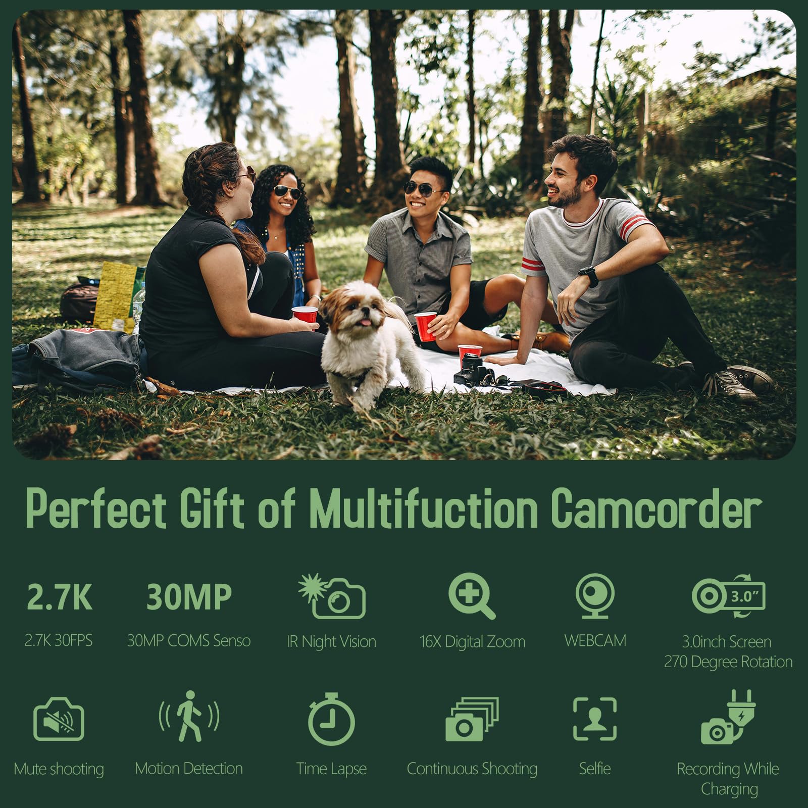 2.7K 30MP Vlogging Camera with 16X Zoom & Flip Screen - Perfect for YouTube & Travel Videos