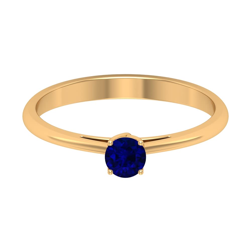 1/4 CT Blue Sapphire Ring for Women - 14K Solid Gold Solitaire Ring | Elegant Simple Blue Sapphire Engagement Ring, Wedding Band, Anniversary Gift