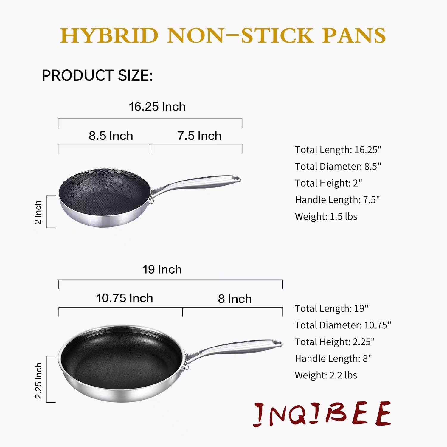 Inqibee 10 Inch Hybrid Tri-Ply Stainless Steel Sauté Pan with Lid - Nonstick Induction Skillet, Oven Safe & Heavy Duty Chef Pan with Riveted Handle - Perfect for Searing, Frying & Cooking Pasta