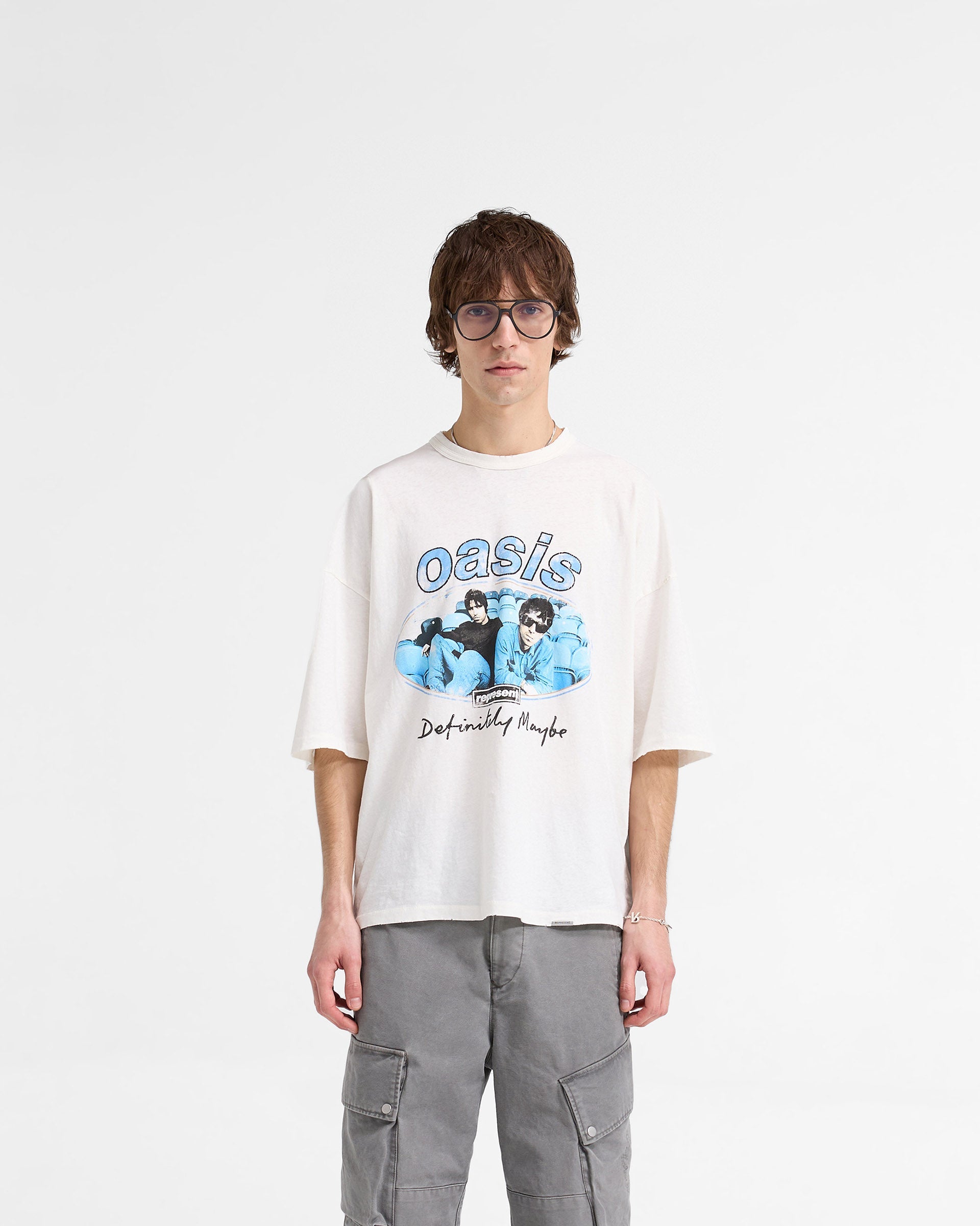 Represent X Oasis Maine Road Vintage Band T-Shirt - Flat White | Unisex Retro Music Tee for Concerts & Casual Wear