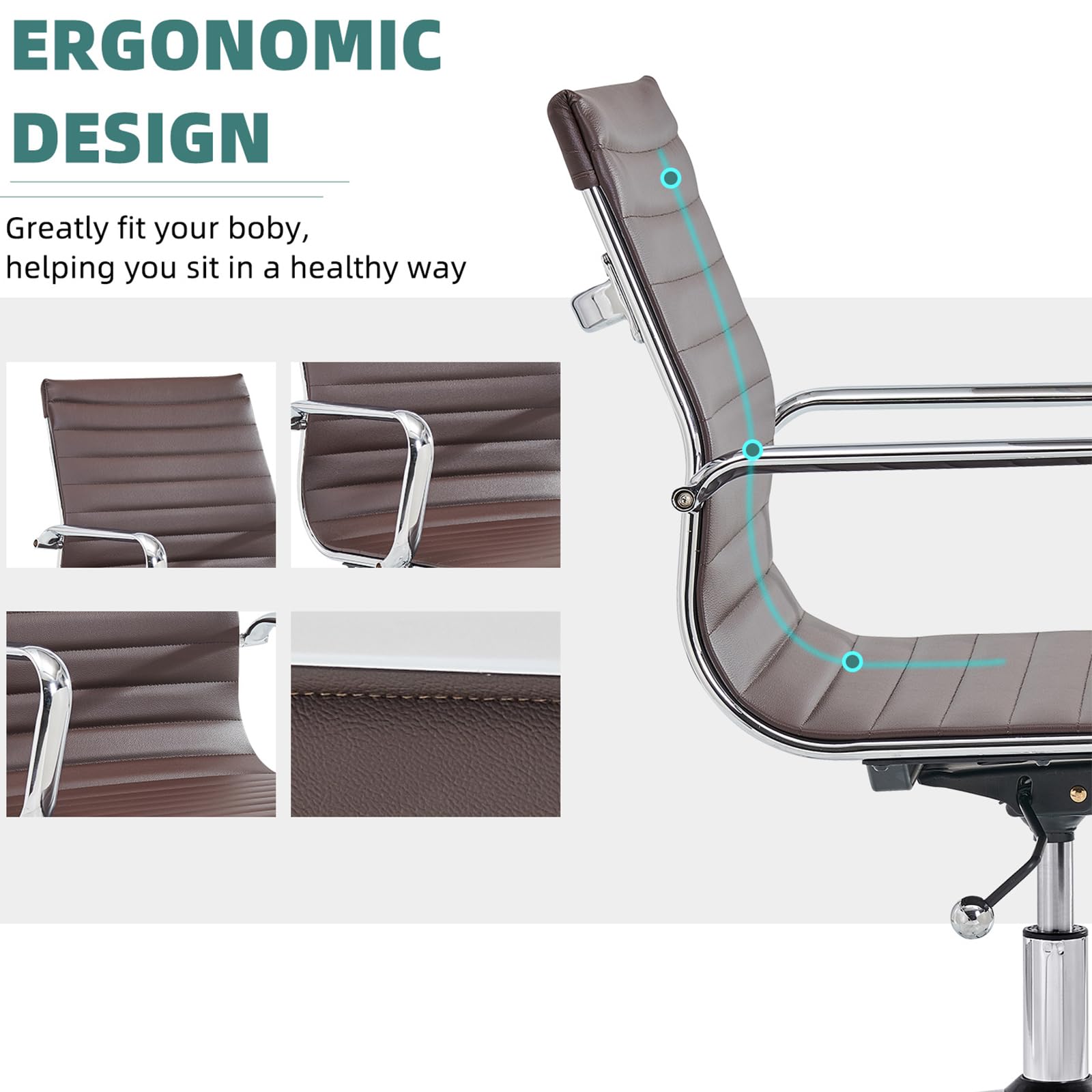 Ergonomic Brown Office Chair with Arms - Electroplated Frame & Striped Design - Comfortable Home & Office Conference Chair for Work & Study (1pc)