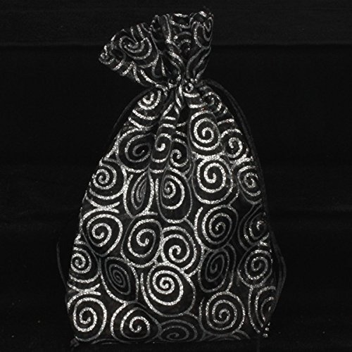 6 Pack Silver and Black Swirl Gift Bags with Ribbon - 10.5