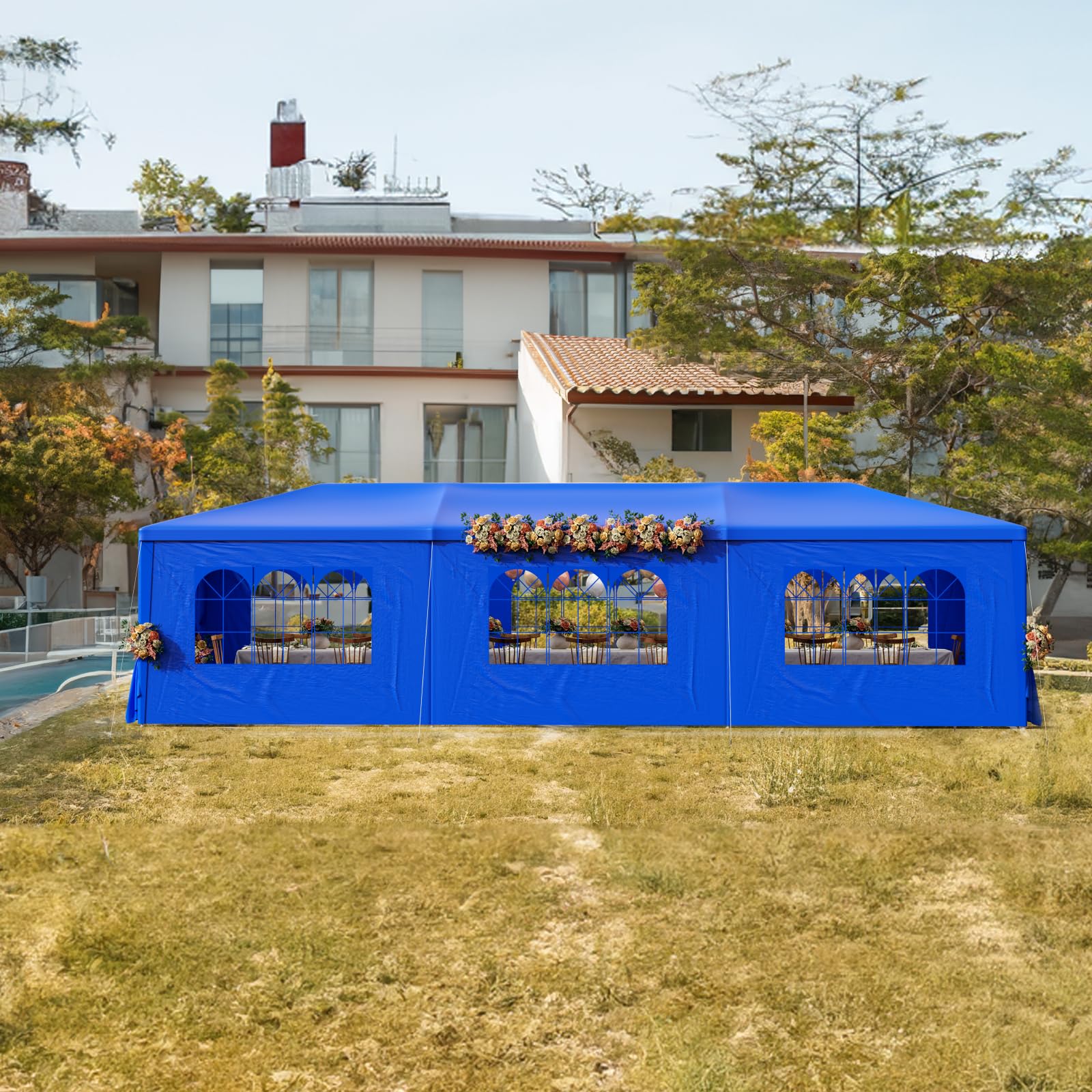 10x30FT Heavy Duty Waterproof Party Tent - Blue Outdoor Canopy Wedding Tent with 8 Removable Sidewalls - Perfect for Patio, Gazebo, Events, BBQ, Holiday, Birthday & Graduation Parties - Durable Shelter for Backyard Gatherings, Festivals & Outdoor Celebrations