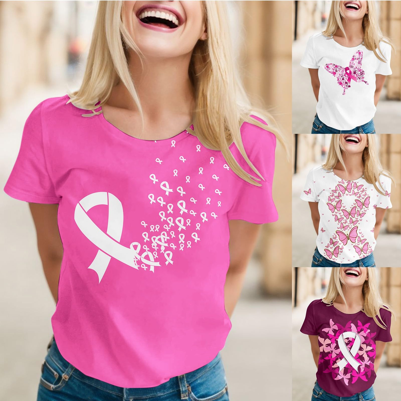 Women's Breast Cancer Awareness Shirts - Pink Ribbon & Boxing Gloves Print Fighting Survivor Tops | Perfect Gift for Cancer Warriors & Supporters | Wear to Fundraisers, Races & Awareness Events