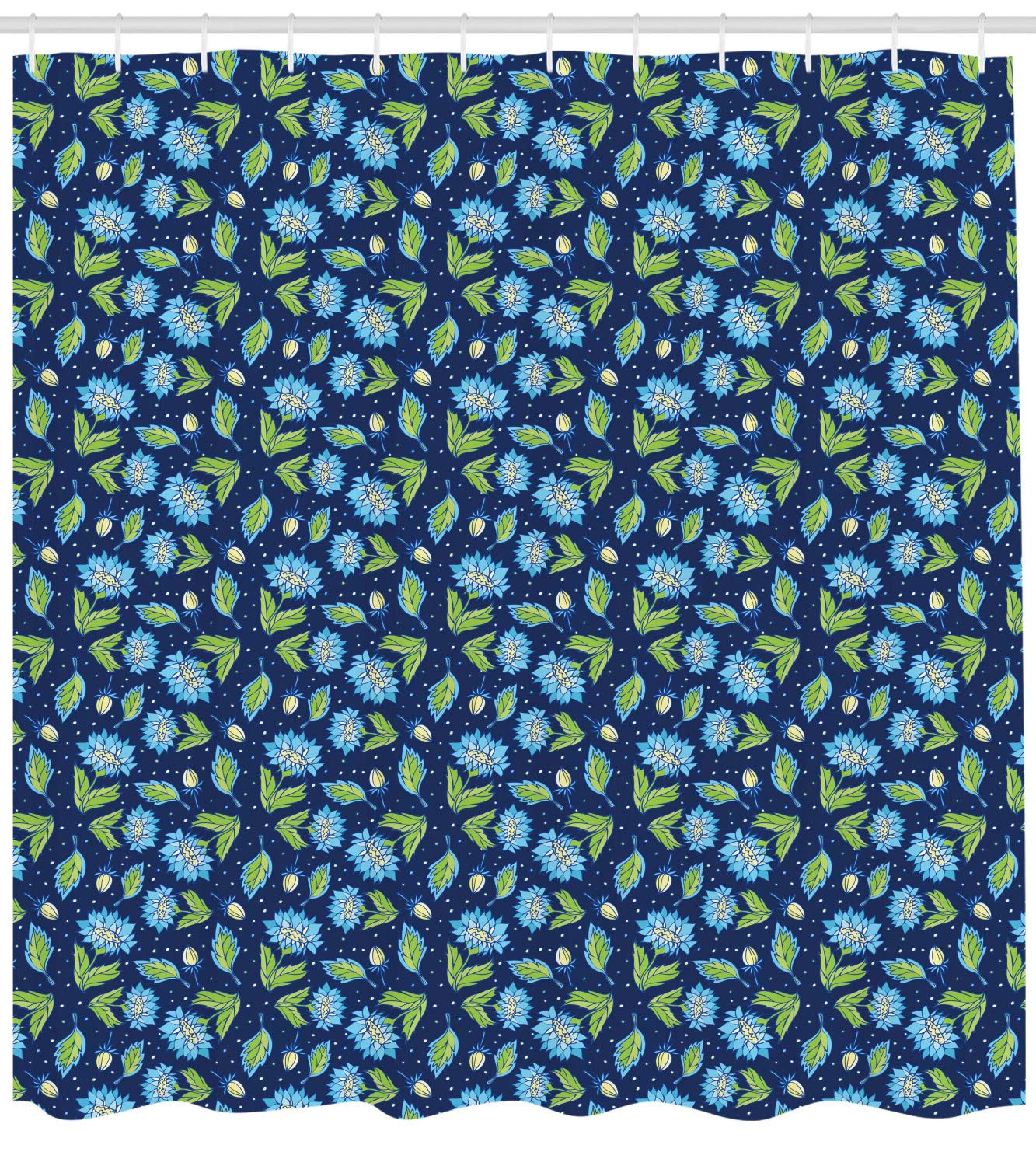 Ambesonne Floral Shower Curtain - Abstract Night Garden Design with Dotted Background, Waterproof Fabric Bathroom Decor Set with Hooks, 69