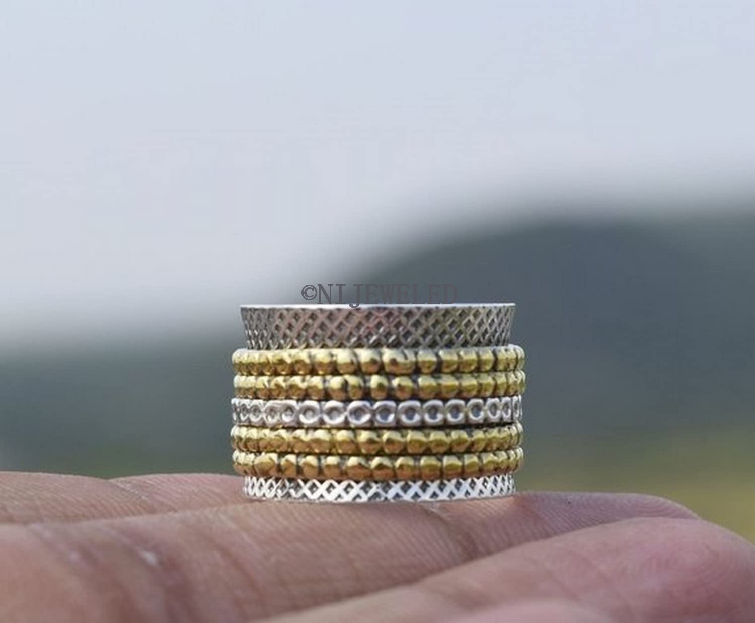 Stylish Spinner Ring for Women - 925 Sterling Silver, Brass & Copper Anxiety Relief Ring - Meditation, Stress Relief & Focus Aid - Perfect for Daily Wear, Yoga & Mindfulness