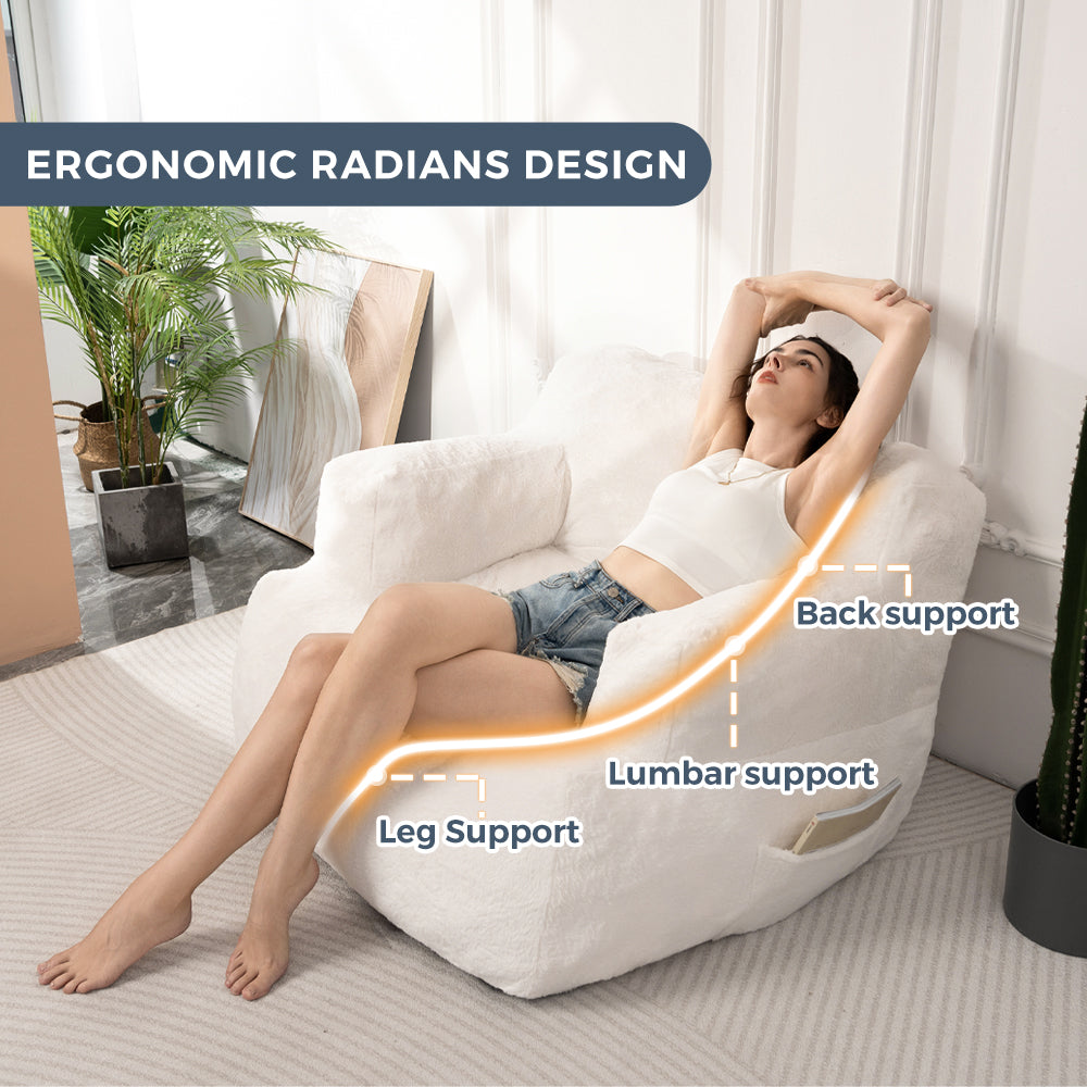 MAXYOYO Bean Bag Chair for Adults & Kids - Soft Lazy Sofa with Armrests, Comfortable Lounge Chair for Living Room, Bedroom, Dorm - Beige | Perfect for Relaxing, Reading & Gaming