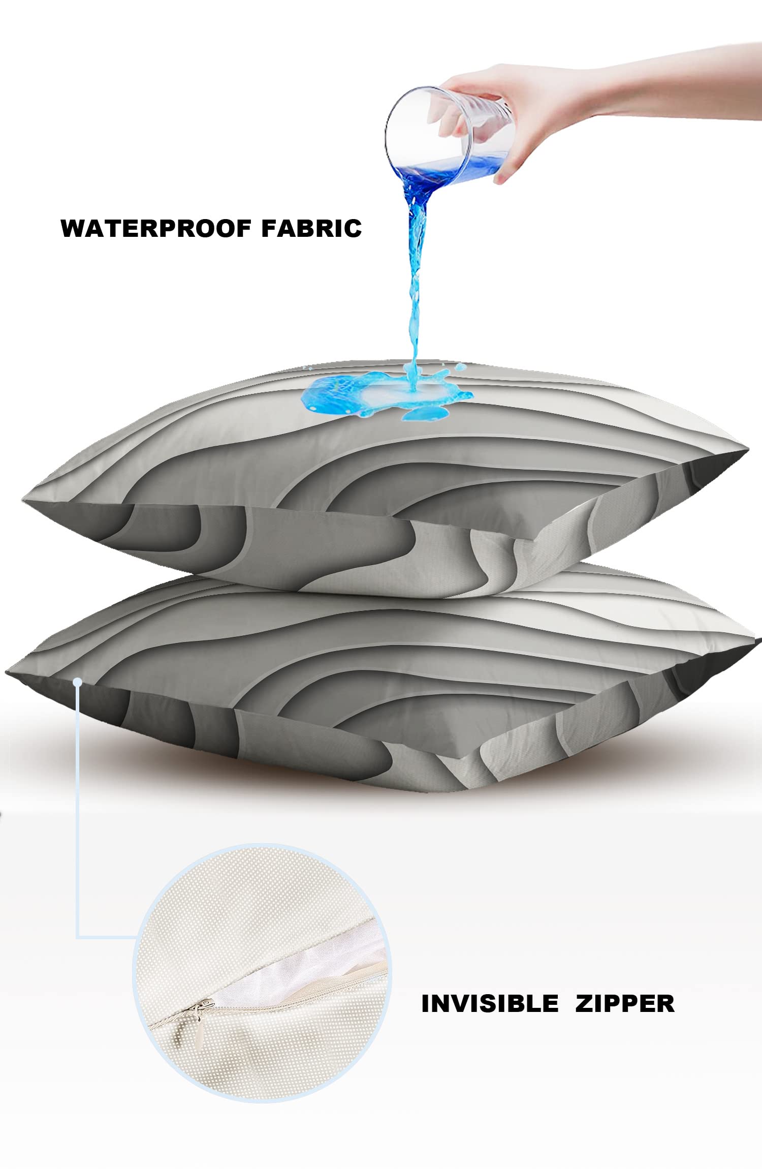 Waterproof Outdoor Throw Pillow Covers Set of 2 - 24x24 Inch Gray Modern Geometric Lumbar Pillowcases, Abstract Beach Design for Patio Furniture, Couch & Garden Decor - Perfect for Poolside Lounging, Backyard Seating & Coastal Home Styling