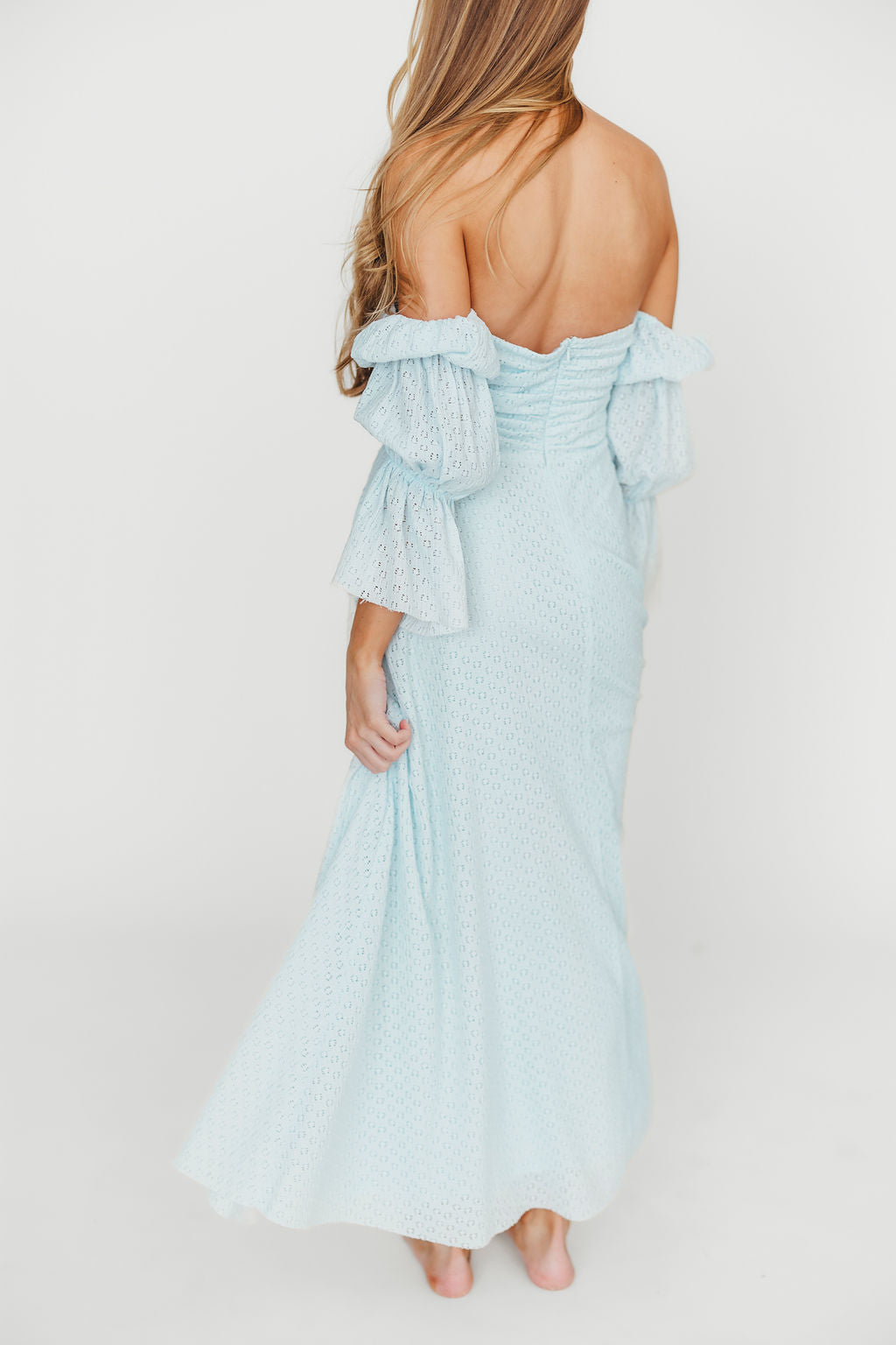 Corrine Tiered Sleeve Maxi Dress with Pockets - Baby Blue Maternity Dress | Bump Friendly & Comfortable for Pregnancy, Nursing, Baby Showers and Special Occasions