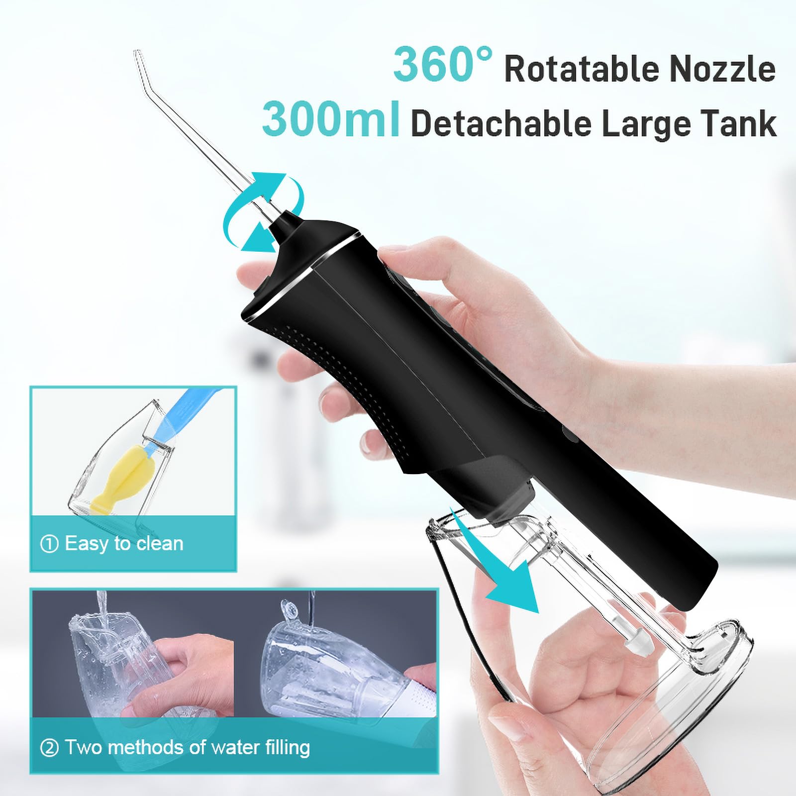 **Uthvouxy Cordless Water Flosser - Portable Rechargeable Dental Flosser with 4 Modes & 5 Tips, Waterproof Oral Irrigator for Teeth Cleaning, Home & Travel Use (Black)**    *Perfect for daily oral care, travel convenience, and deep cleaning between teeth and gums.*