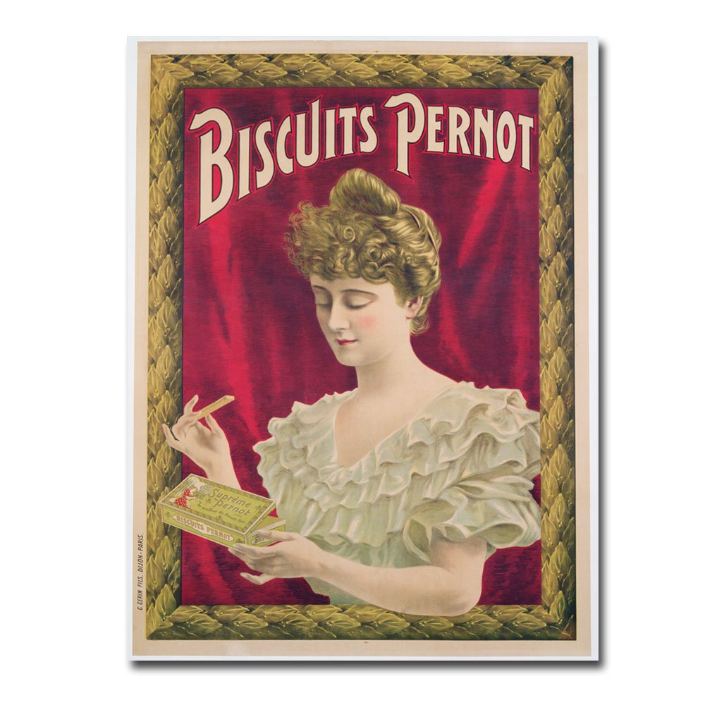 Trademark Art Pernot Biscuits 1902 Vintage Canvas Wall Art Print - 18x24 Inch - Perfect for Kitchen Decor, Dining Room, or Retro Cafe Style