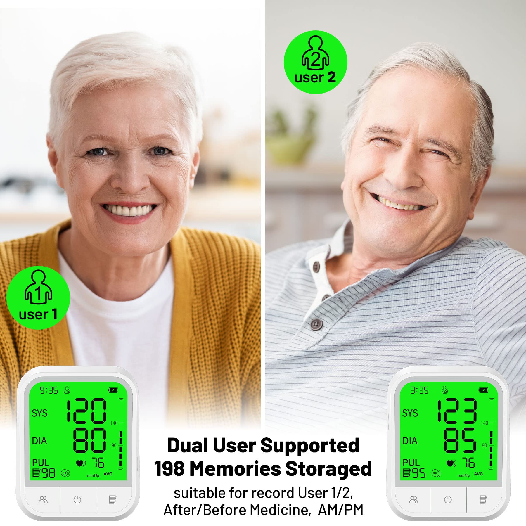Automatic Upper Arm Blood Pressure Monitor with Adjustable Cuff - Large Backlit Display, 2x99 Memory Storage & Carrying Case | Home & Travel Use for Accurate Blood Pressure Tracking